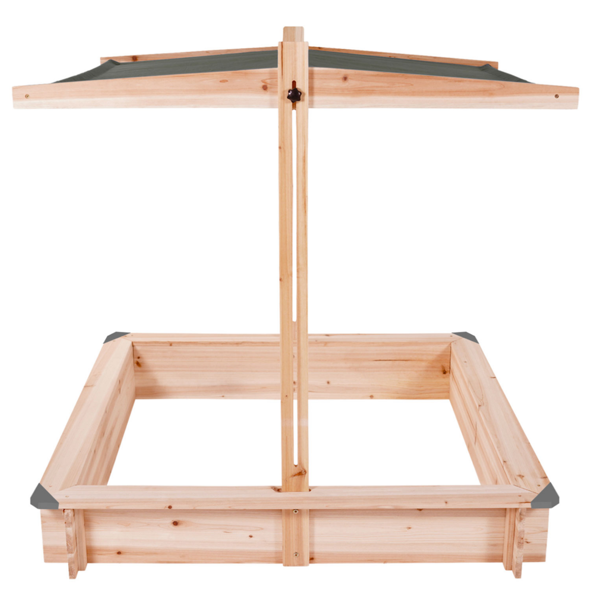 ID MARKET Bac à sable KIDS bois avec toit ouvrant gris