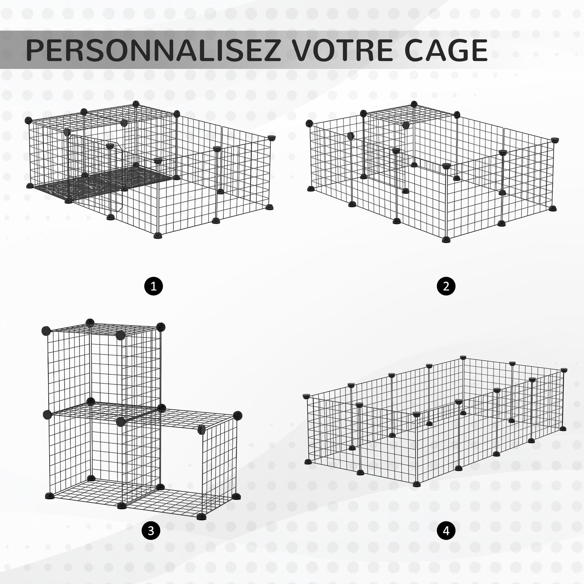 Voir la diapositive 4 : PAWHUT Cage parc enclos rongeurs modulable dim. L 105 x l 70 x h 35 cm résine pp fil métallique noir