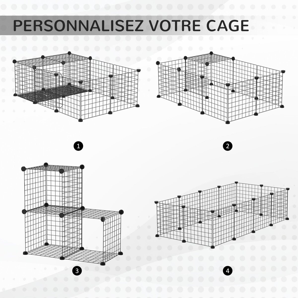 PAWHUT Cage parc enclos rongeurs modulable dim. L 105 x l 70 x H 35 cm résine PP fil métallique noir