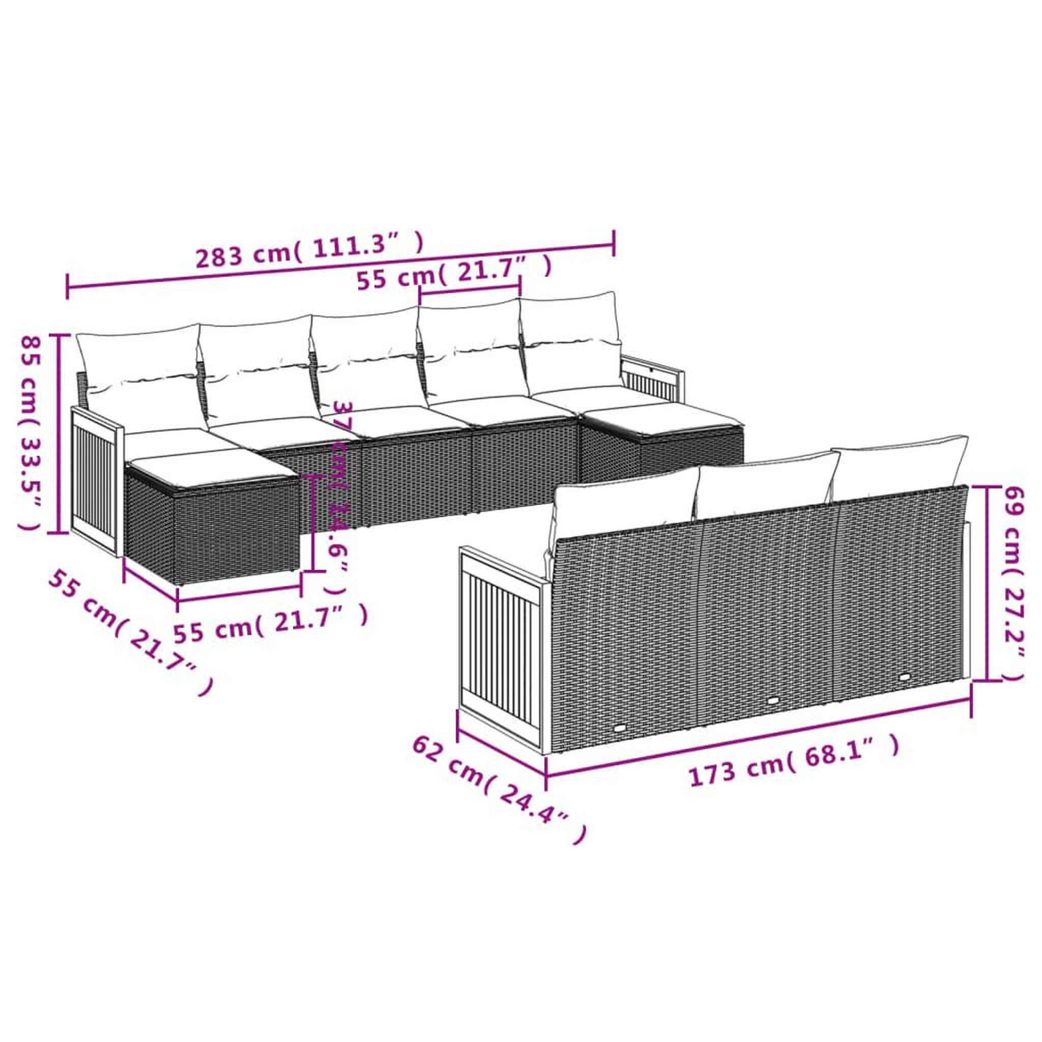 Voir la diapositive 6 : VIDAXL Salon de jardin avec coussins 10 pcs gris resine tressee
