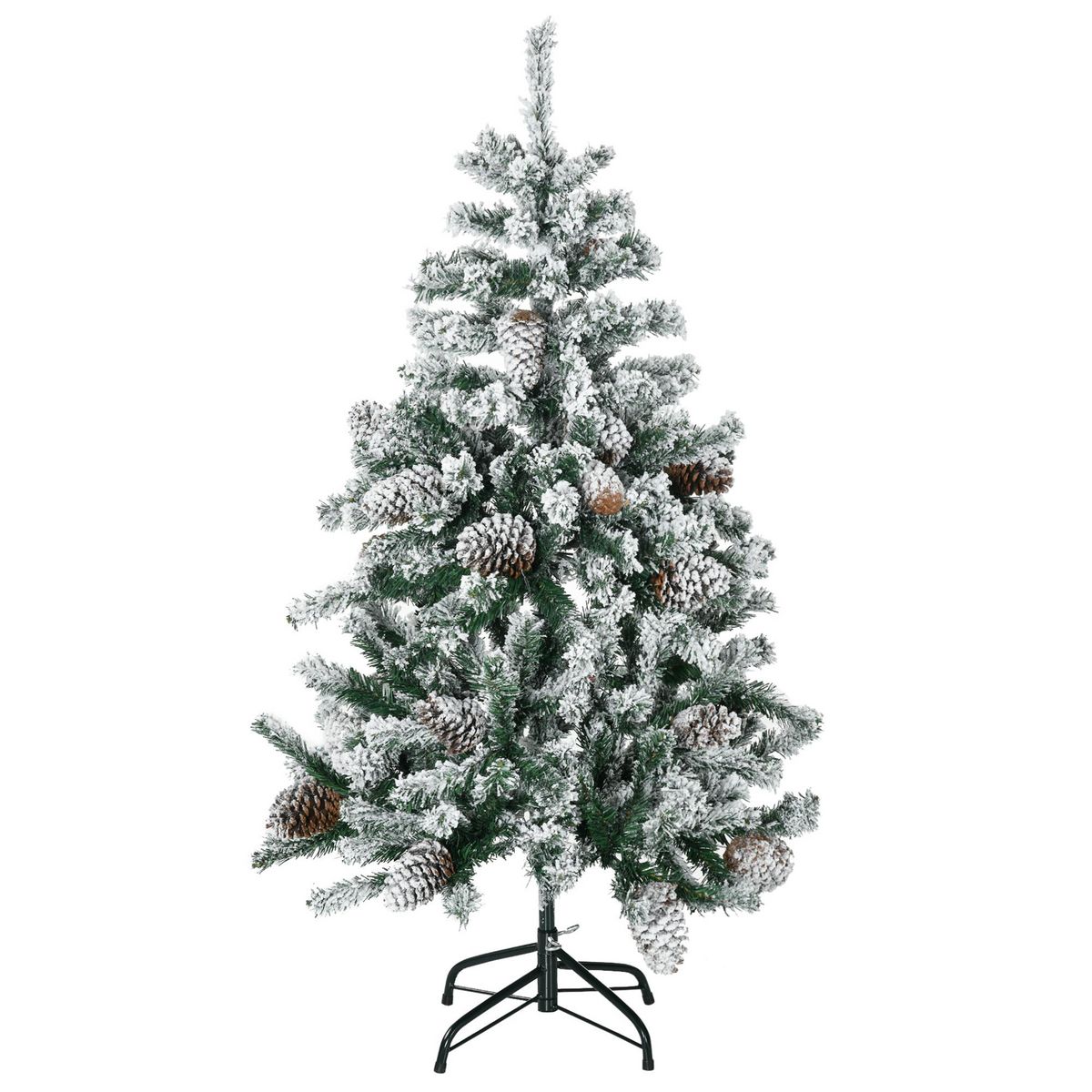 HOMCOM Sapin de Noël artificiel avec 28 pommes de pin arbre de Noël 269 branches enneigées support en acier socle pliable hauteur 120 cm vert