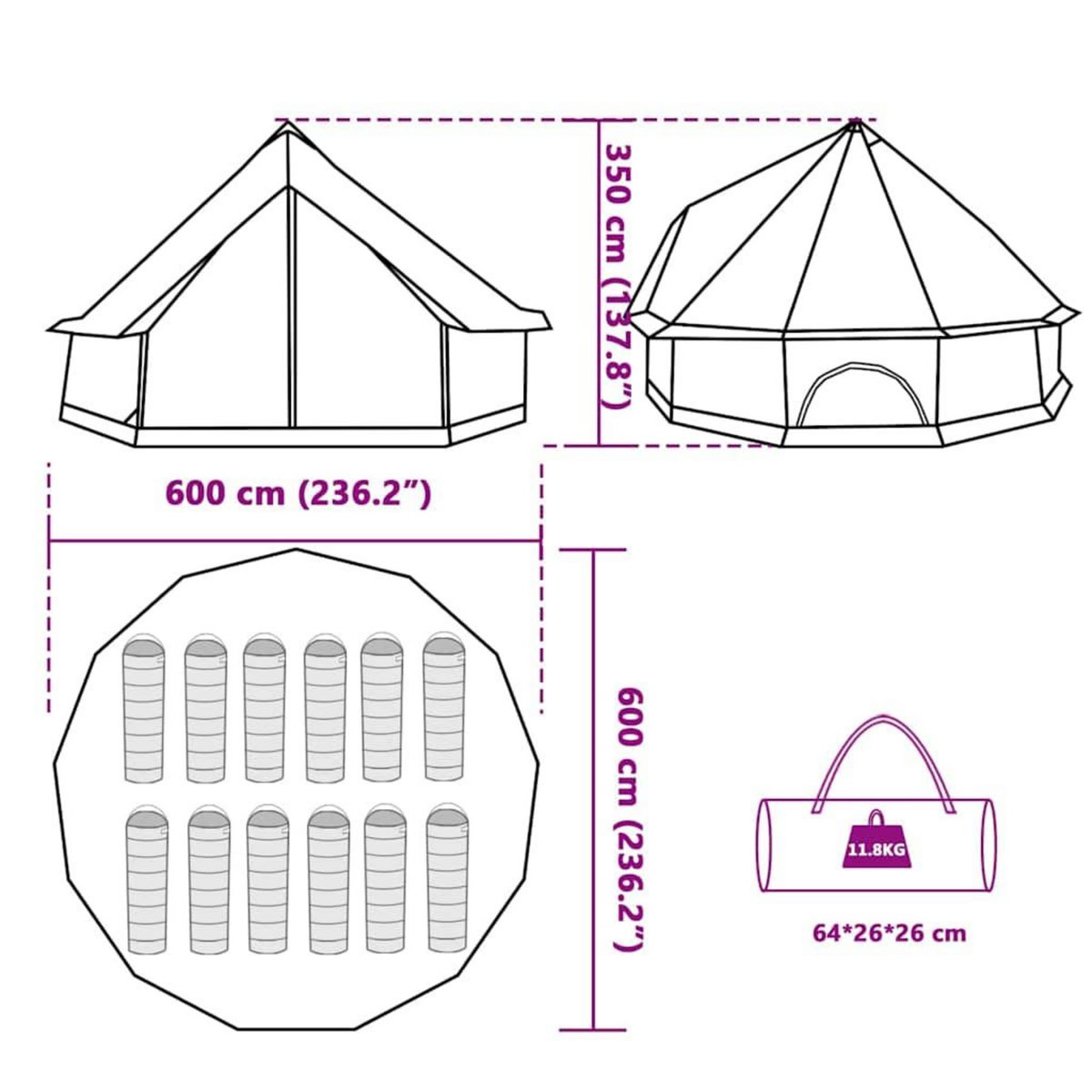 VIDAXL Tente familiale tipi 12 personnes gris et orange impermeable