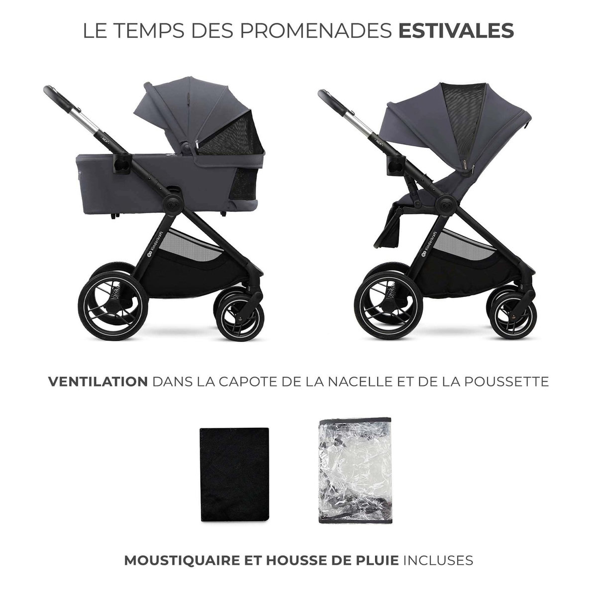 KINDERKRAFT Poussette combinée polyvalente 2 en 1 avec siège réversible à 27 kg