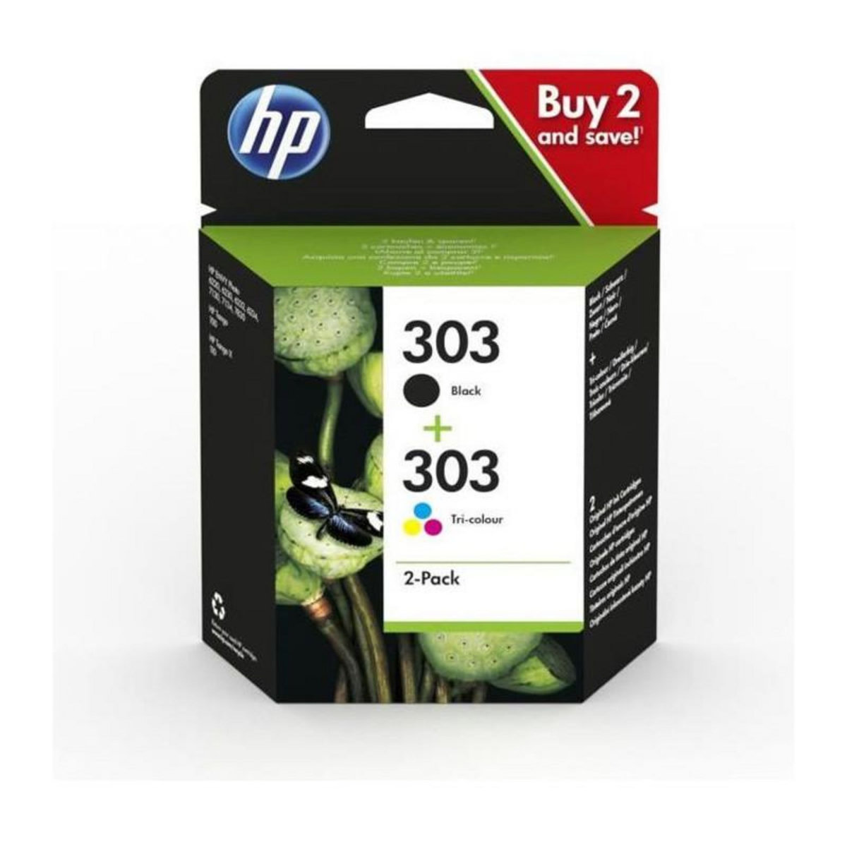 HP HP 303 Pack de 2 cartouches dencre noire et trois couleurs authentiques 3YM92AE pour Envy Photo 6220/6230/6232, Tango/TangoX