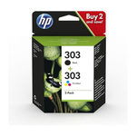 HP HP 303 Pack de 2 cartouches dencre noire et trois couleurs authentiques 3YM92AE pour Envy Photo 6220/6230/6232, Tango/TangoX