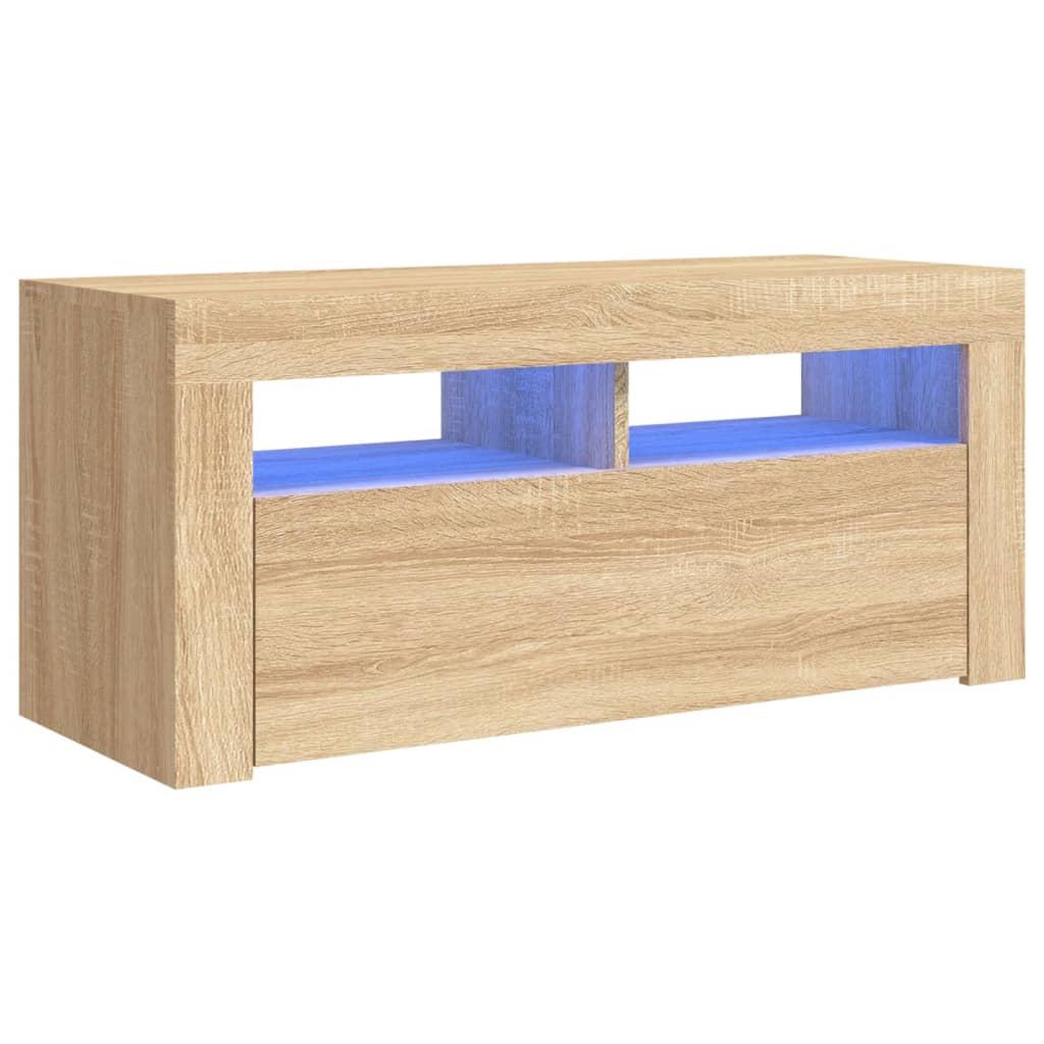 Voir la diapositive 2 : VIDAXL Meuble TV avec lumieres LED chene sonoma 90x35x40 cm
