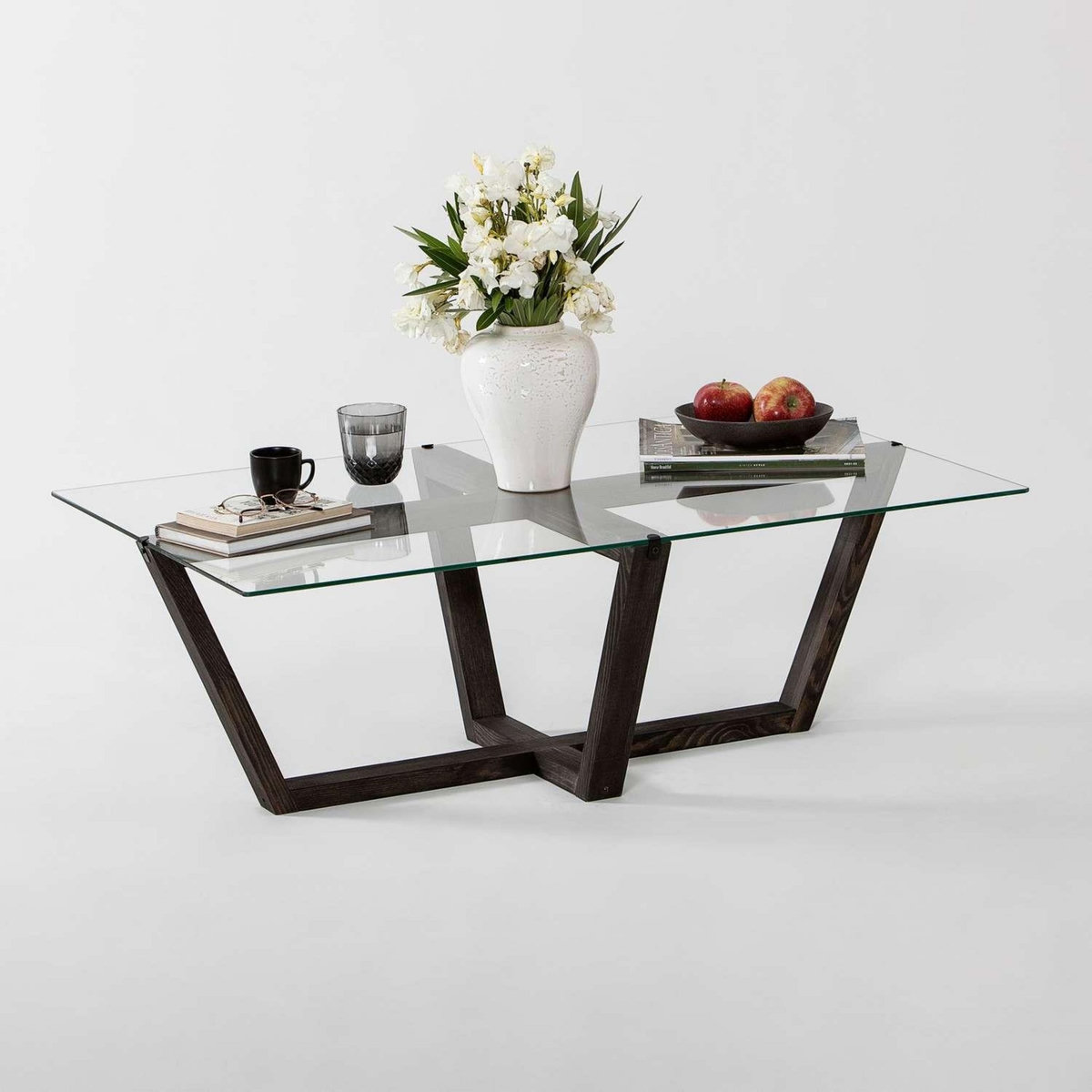 TOILINUX Table basse Onyxale en verre et bois massif - Transparent et gris foncé