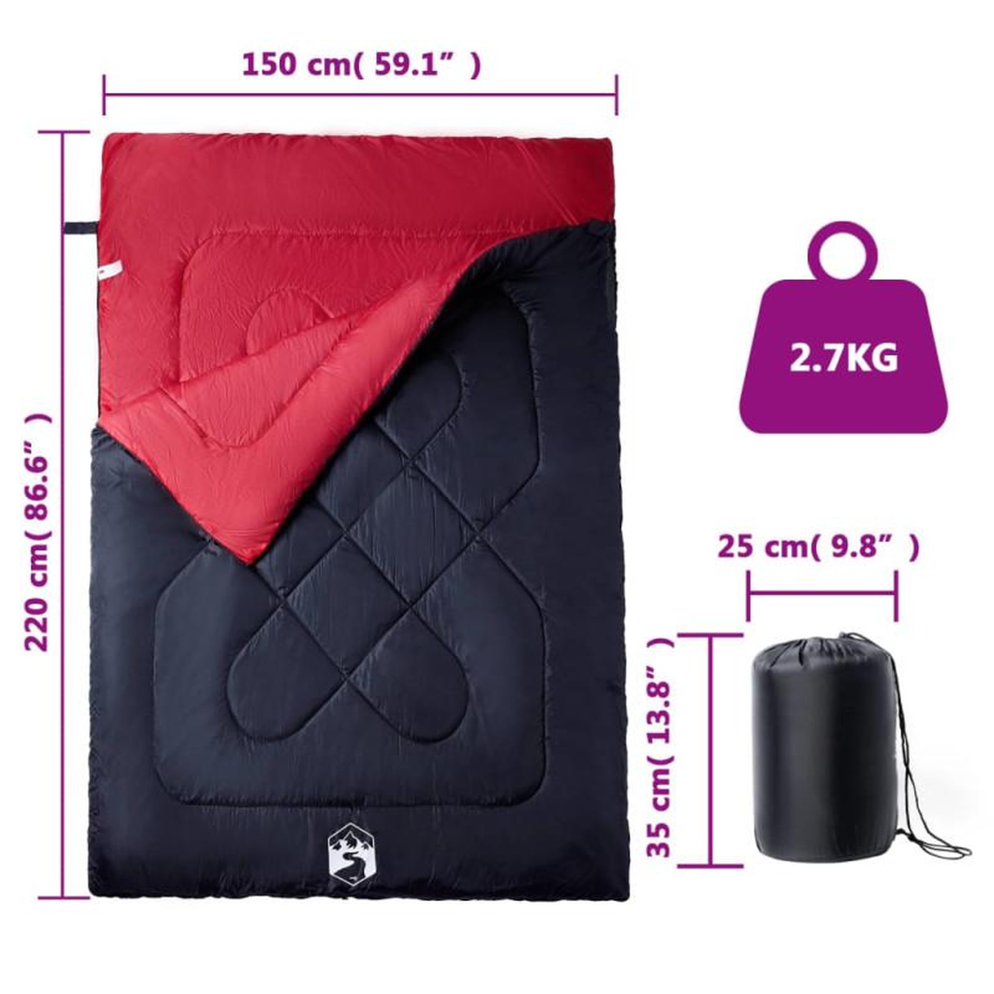 Voir la diapositive 5 : VIDAXL Sac de couchage double et oreillers adultes camping 3 4 saisons