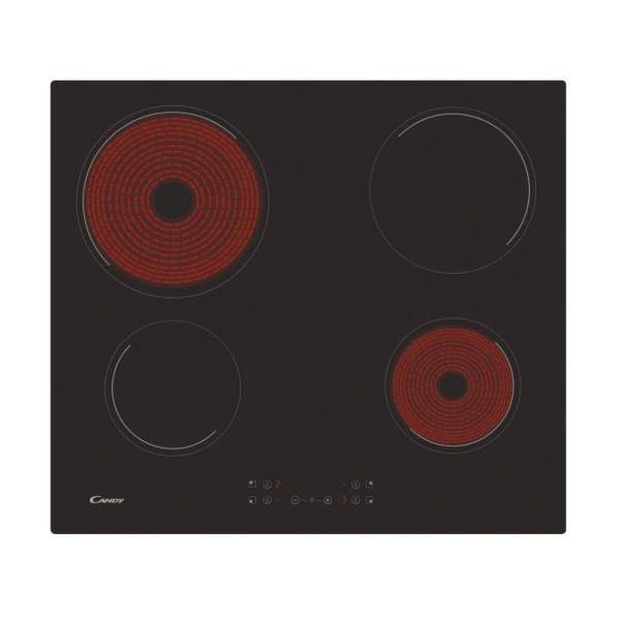 Voir la diapositive 2 : Candy Plaque de Cuisson - Vitroceramique  CANDY CH64CCB - 4 foyers - L 56 x P 49 cm - Revetement verre noir