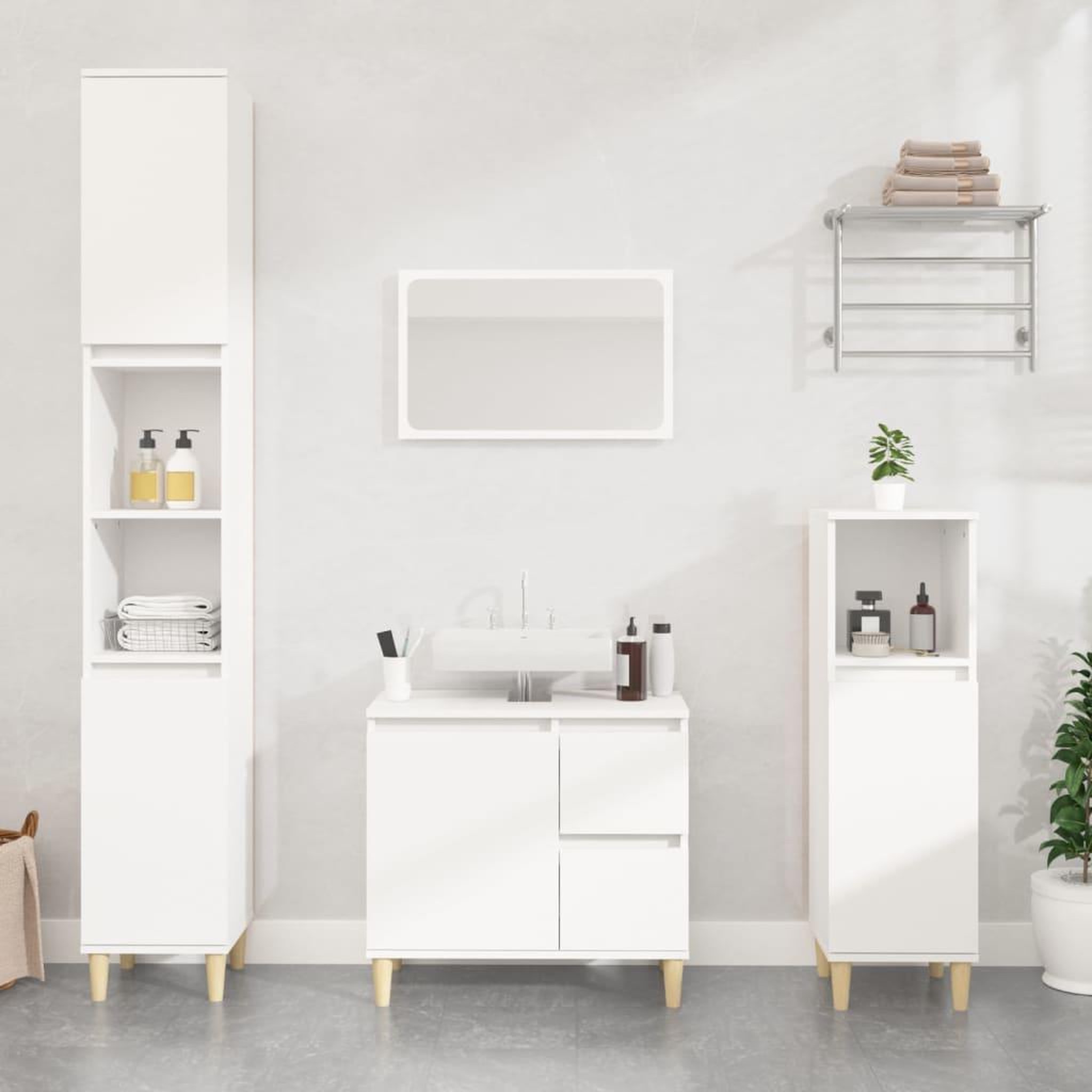 Voir la diapositive 1 : VIDAXL Armoire de salle de bain blanc 30x30x100 cm bois d'ingenierie