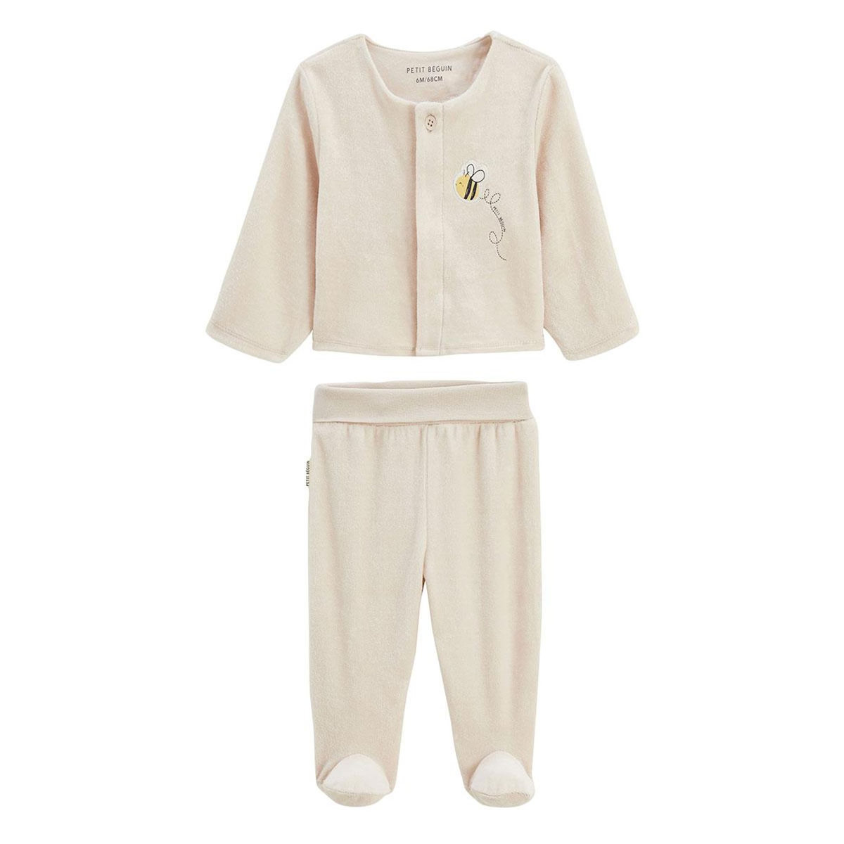 Petit Béguin Ensemble bébé gilet et pantalon à pied en velours Eden