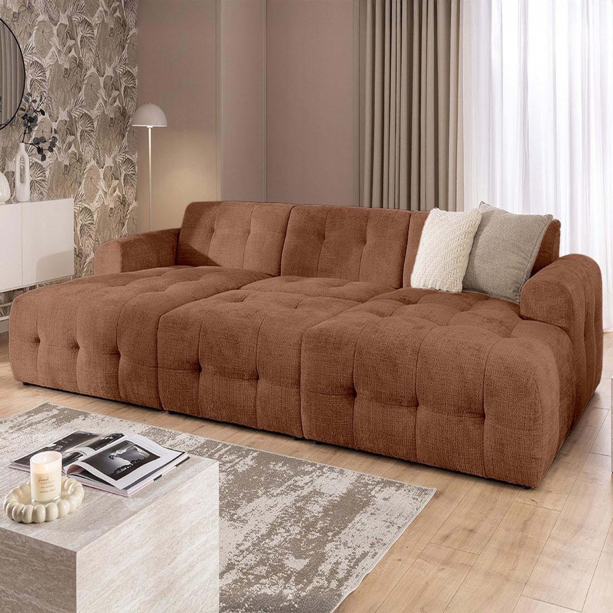 Voir la diapositive 3 : BEST MOBILIER Diane - canapé panoramique en u 6 places en velours texturé