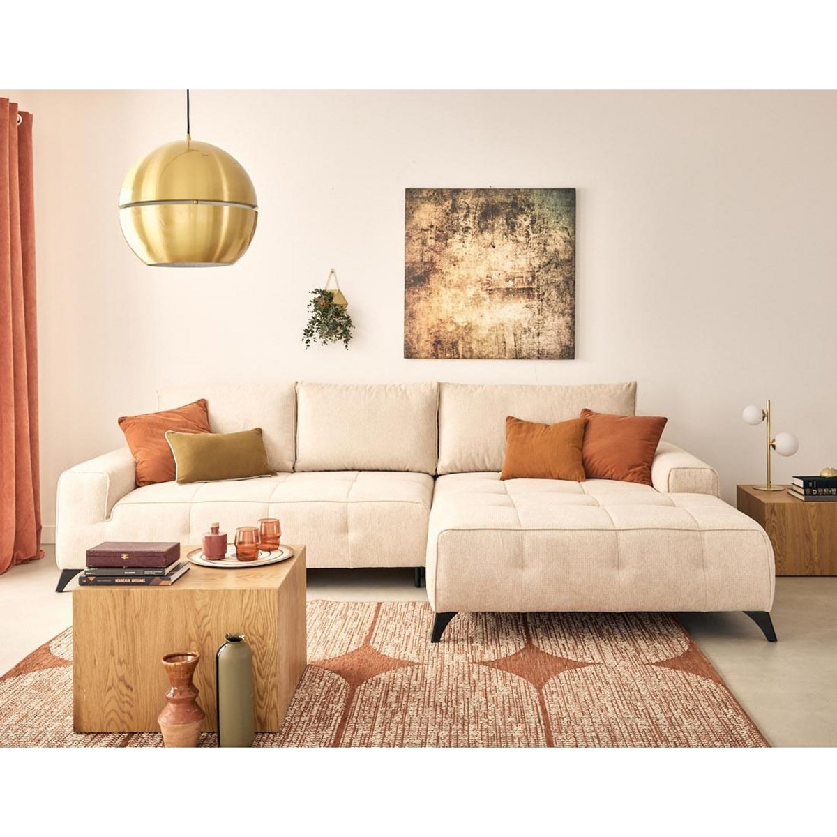 LISA DESIGN Rimini - canapé d'angle droit 4 places convertible avec coffre en tissu texturé