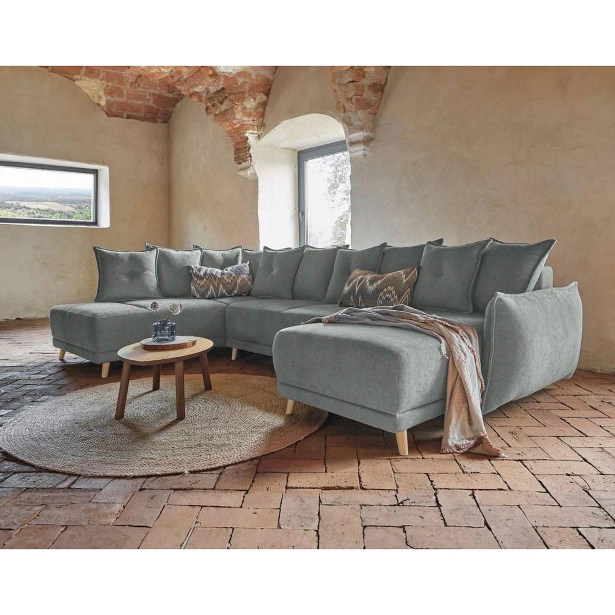 BEST MOBILIER Lena - canapé d'angle panoramique convertible - avec coffre - 7 places - gauche