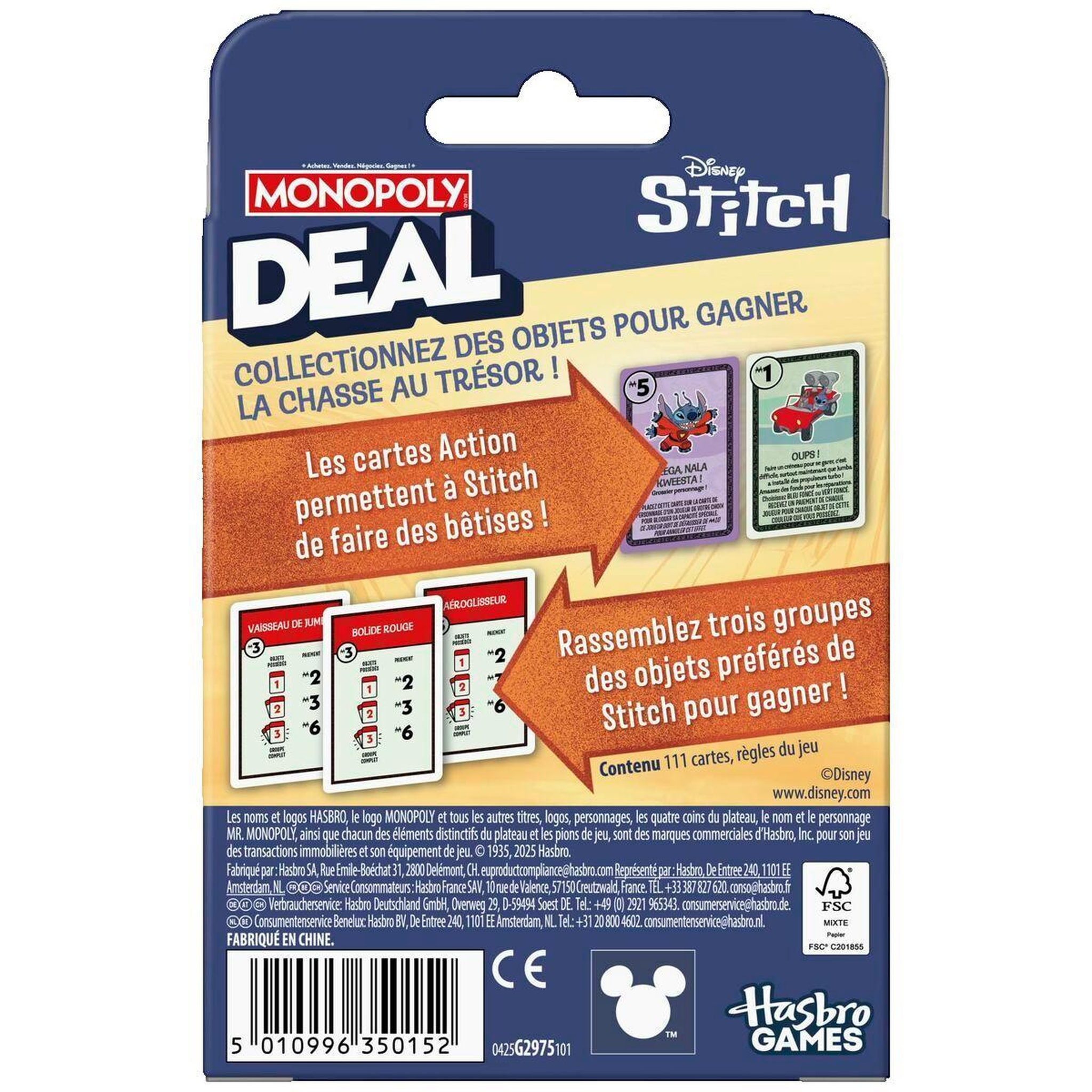 Voir la diapositive 3 : HASBRO Jeu de cartes Hasbro Monopoly Deal Stitch