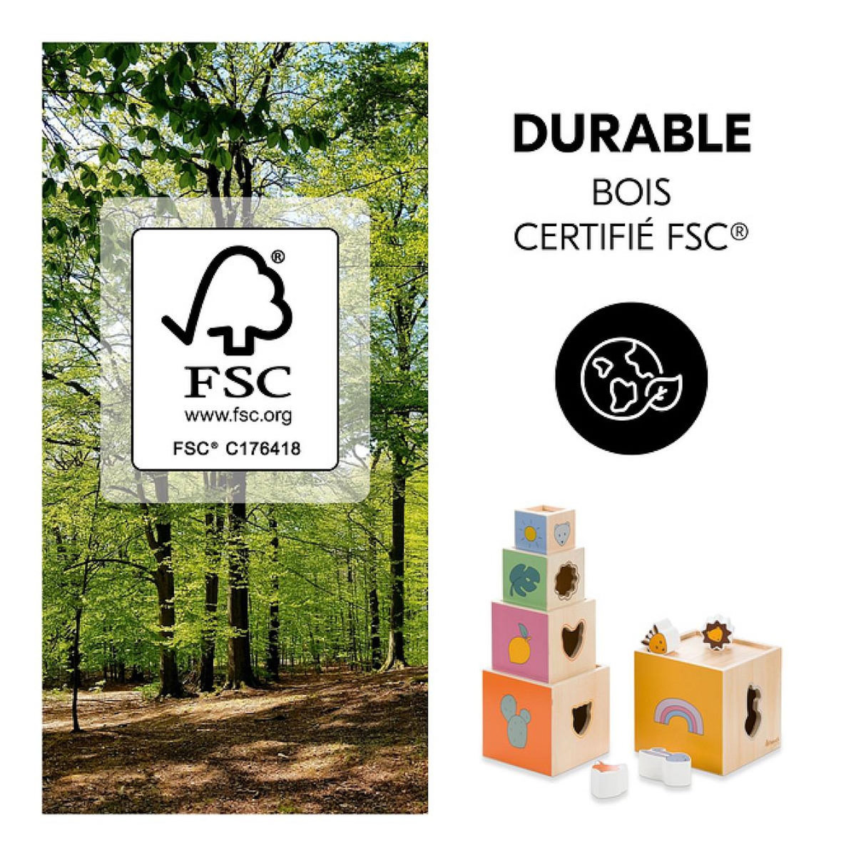 HAUCK Cubes à empiler en bois coloré