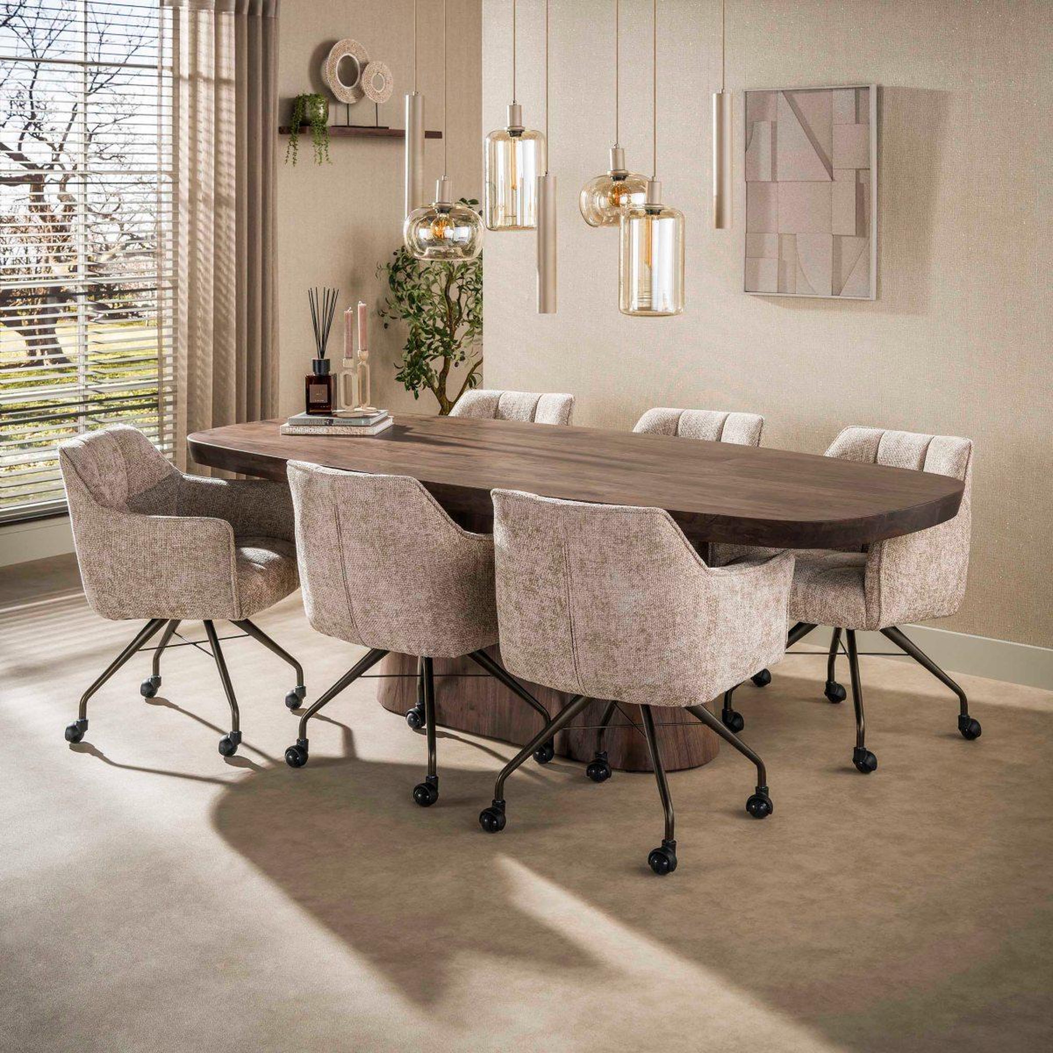 Voir la diapositive 4 : JLC KREATION Table à manger en bois massif avec pied central 240cm daisy