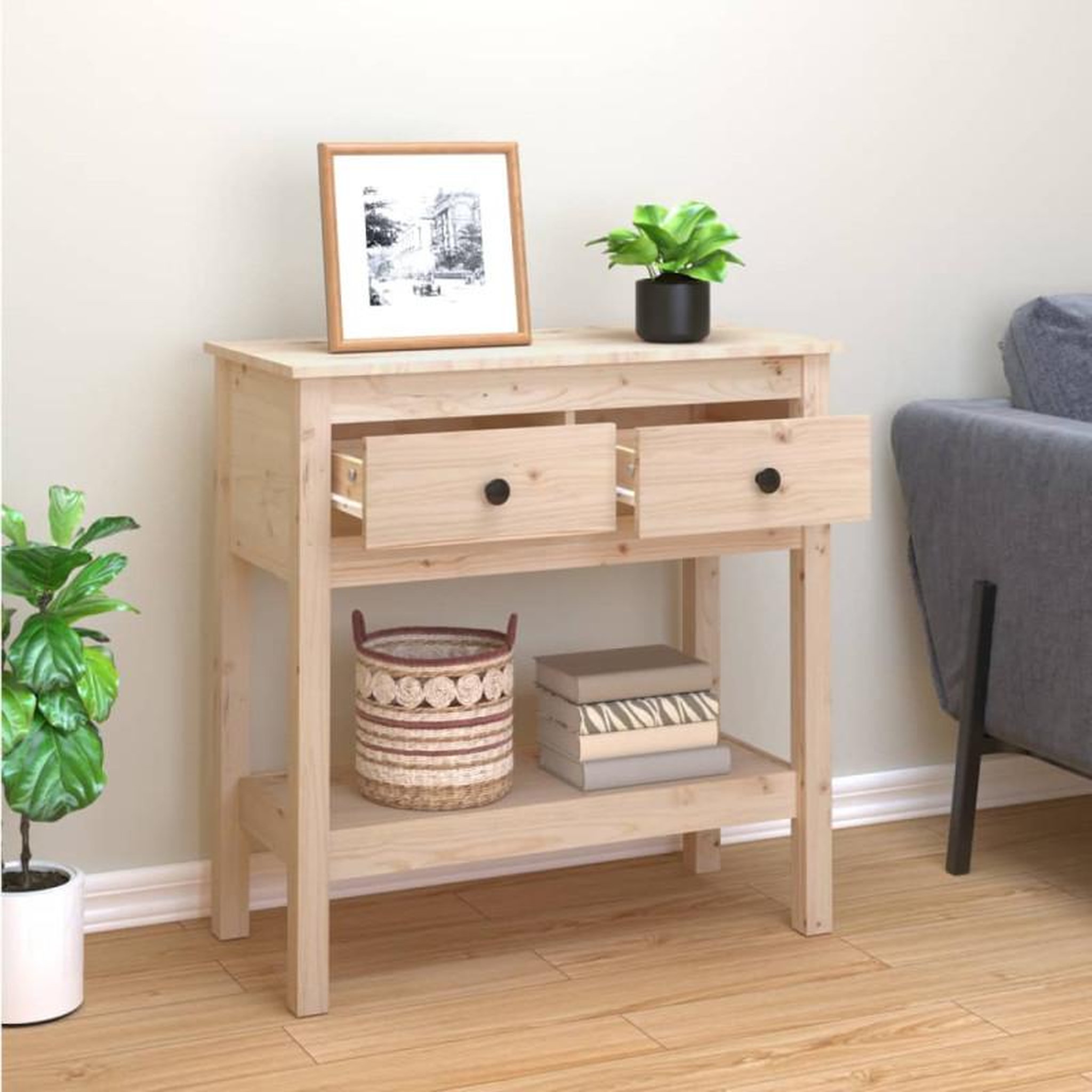 Voir la diapositive 3 : VIDAXL Table console 75x35x75 cm Bois massif de pin