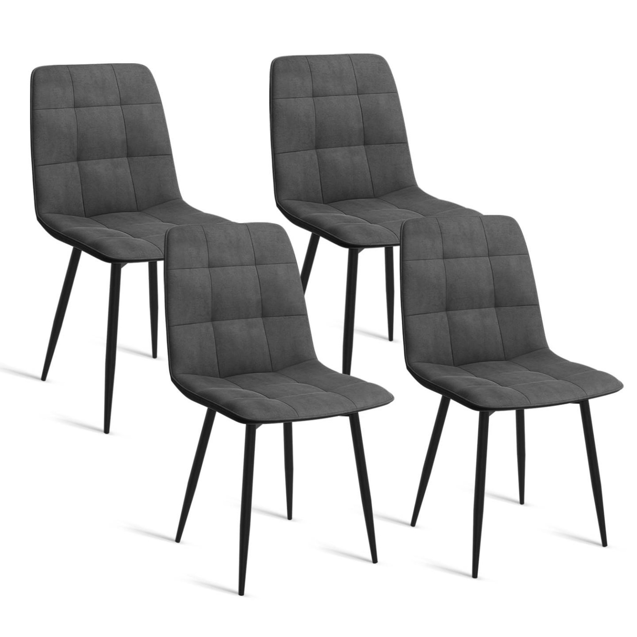 ID MARKET Lot de 4 chaises MILA en velours gris foncé pour salle à manger