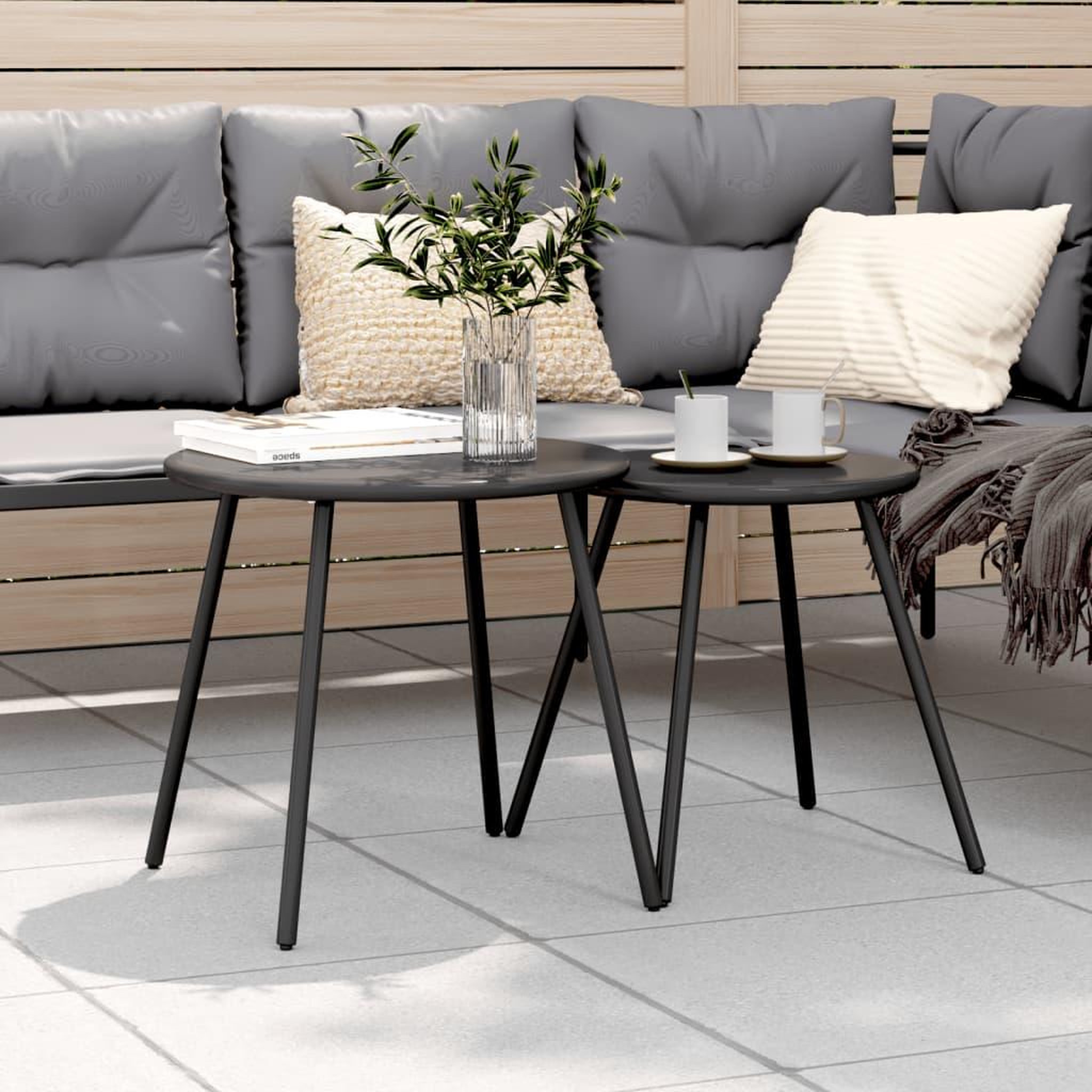 VIDAXL Tables basses de jardin 2pcs rondes noir acier enduit de poudre