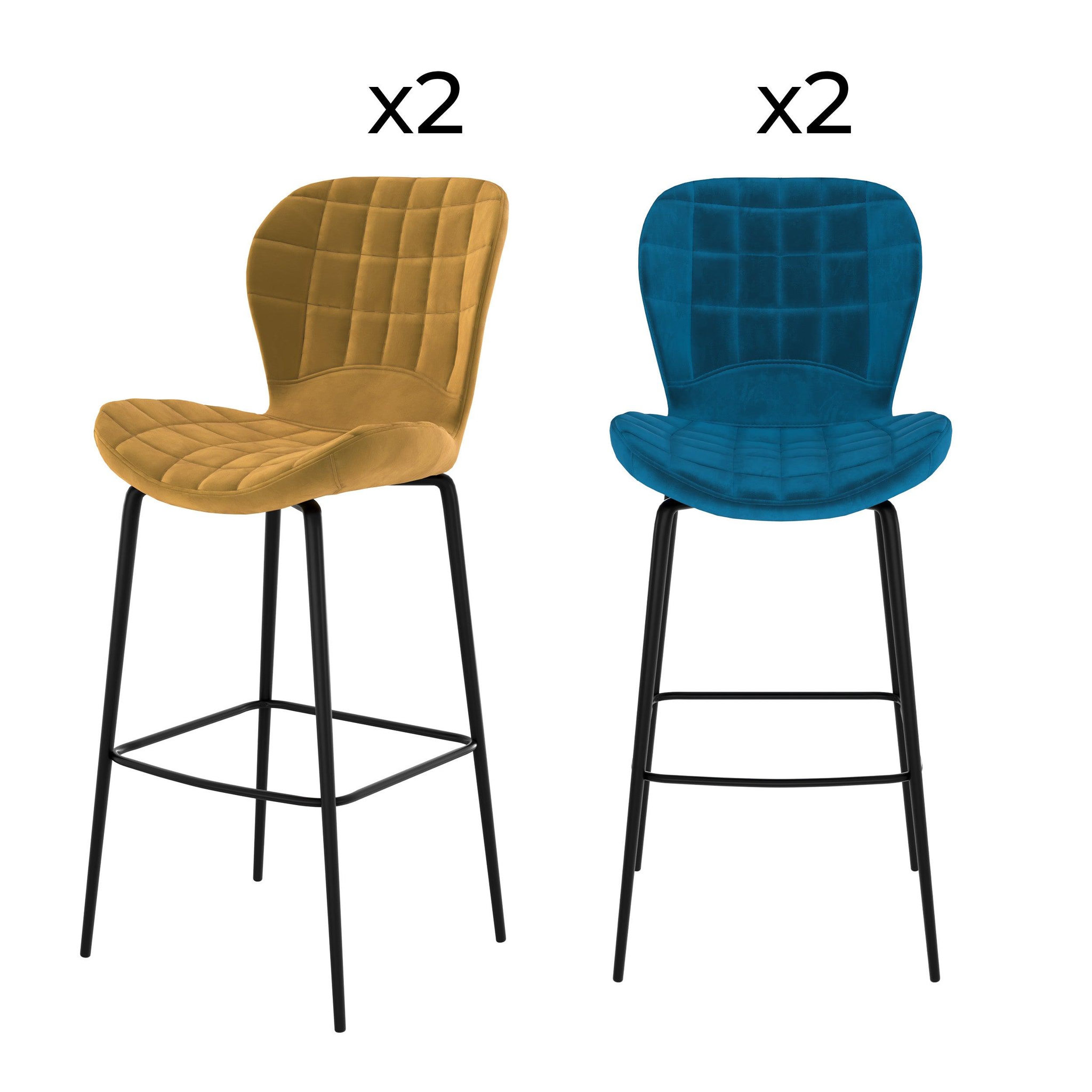 MAISON PAVANE Pack 4 chaises de bar en velours jaune et bleu 75 cm-mazzia
