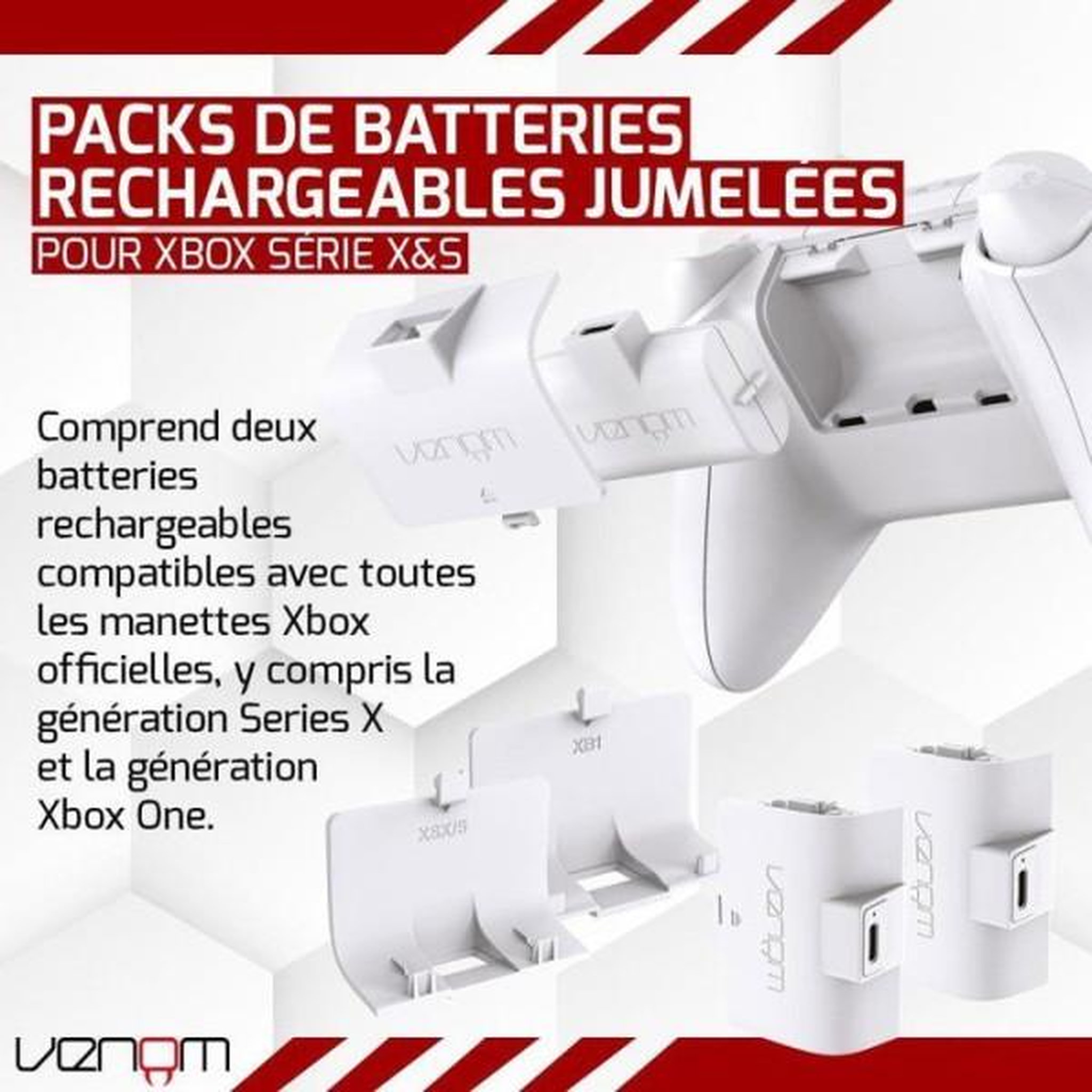 Voir la diapositive 2 : VENOM Double batterie rechargeables - VENOM - pour manette Xbox - Xbox Series X|S & One - Blanc