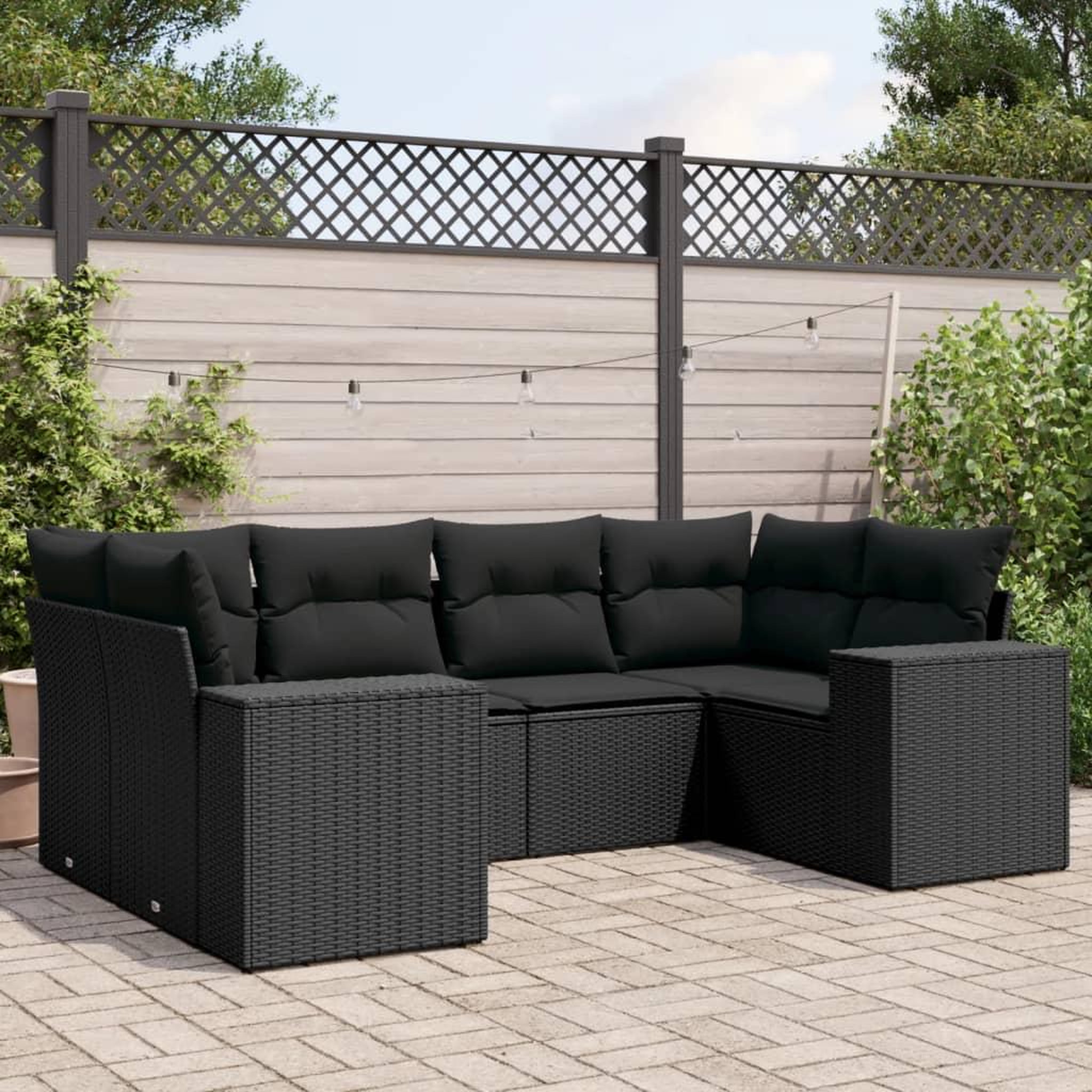 VIDAXL Salon de jardin 6 pcs avec coussins noir resine tressee