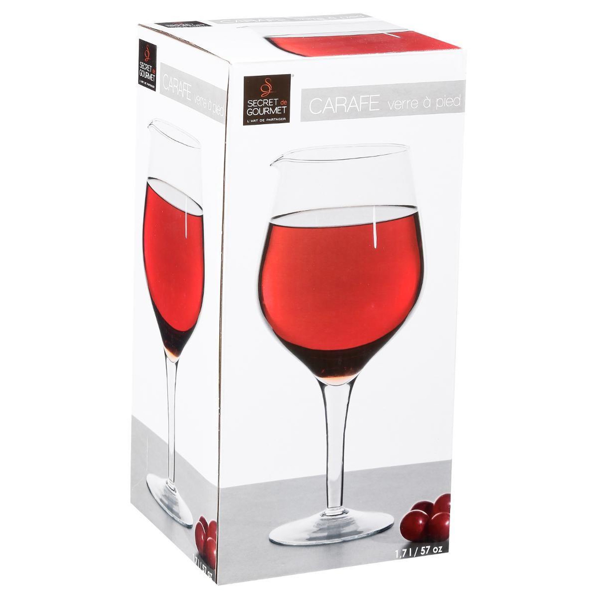 Voir la diapositive 2 : SECRET DE GOURMET Carafe sur Pied  Verre  1,7L Transparent