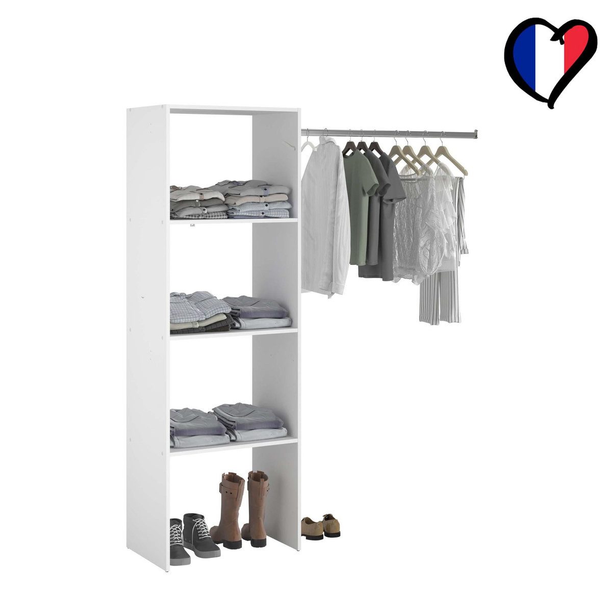 CONCEPT USINE Dressing blanc 3 étagères, penderie 160 x 40 x 180 cm ELYSEE