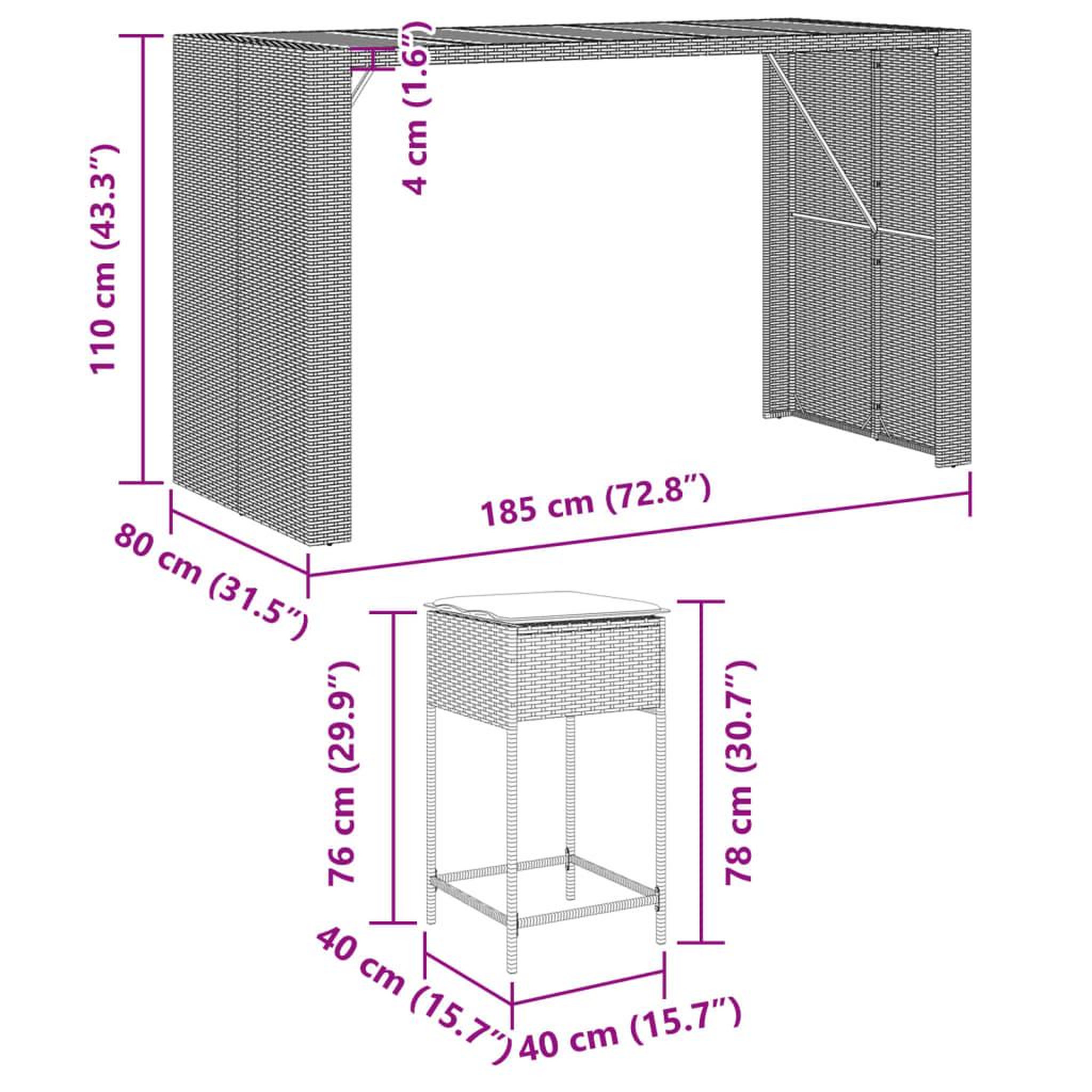 Voir la diapositive 6 : VIDAXL Ensemble de bar de jardin 9 pcs avec coussins gris poly rotin