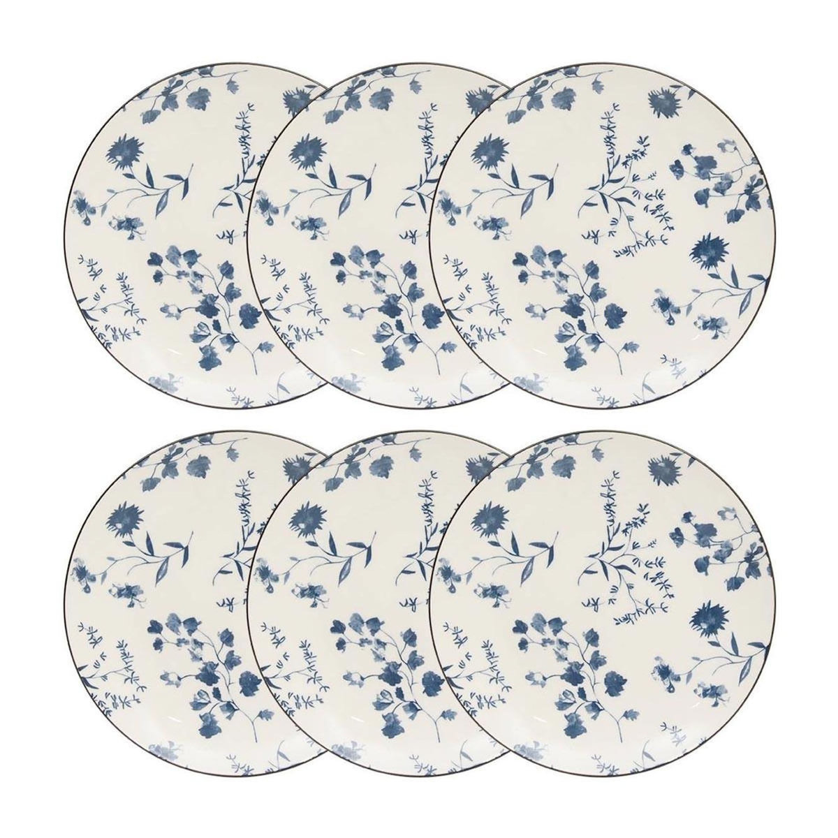 SECRET DE GOURMET Lot de 6 Assiettes à Dessert  Umami Fleur  19cm Bleu