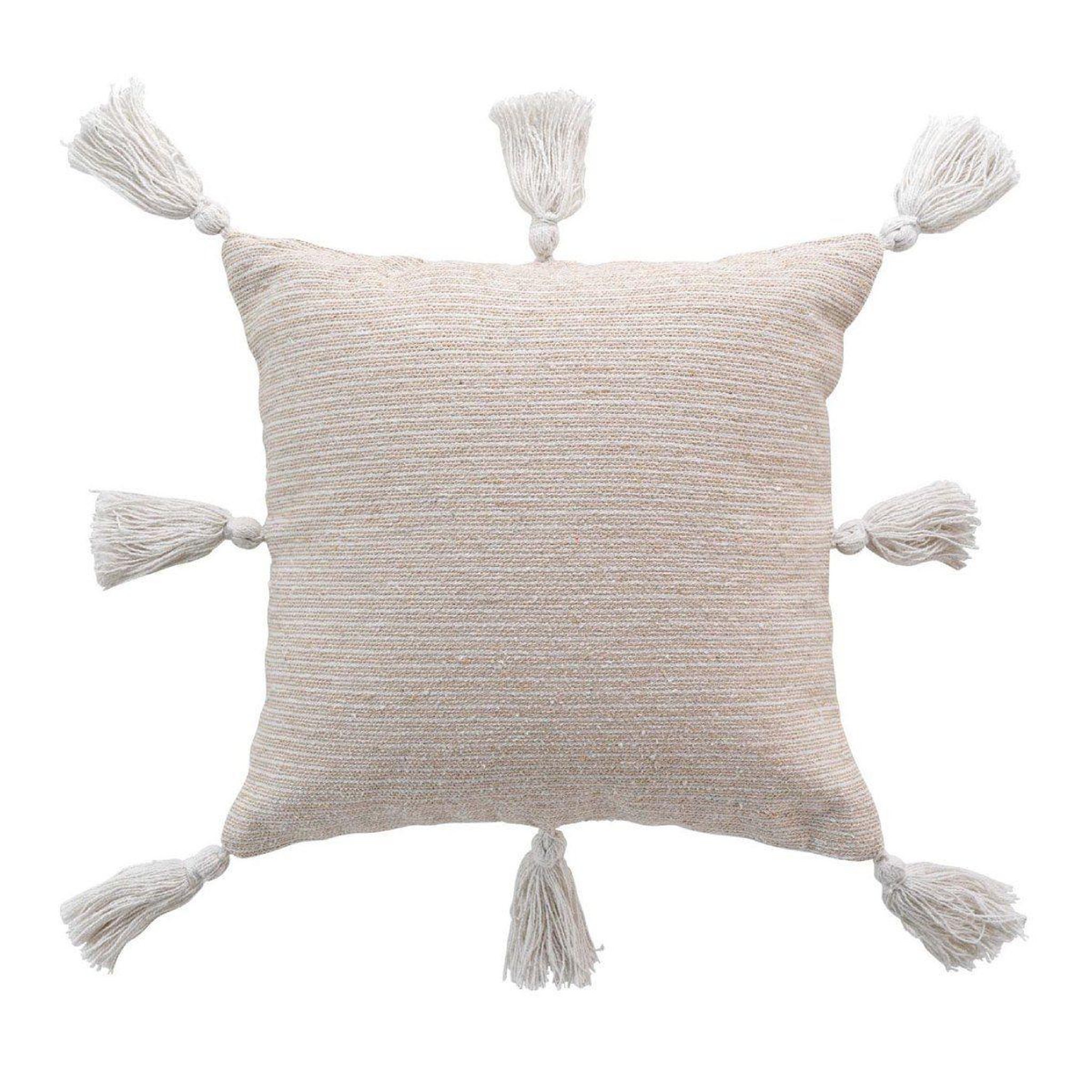 Douceur d'Intérieur Housse de coussin à pompons  ines  40x40cm beige
