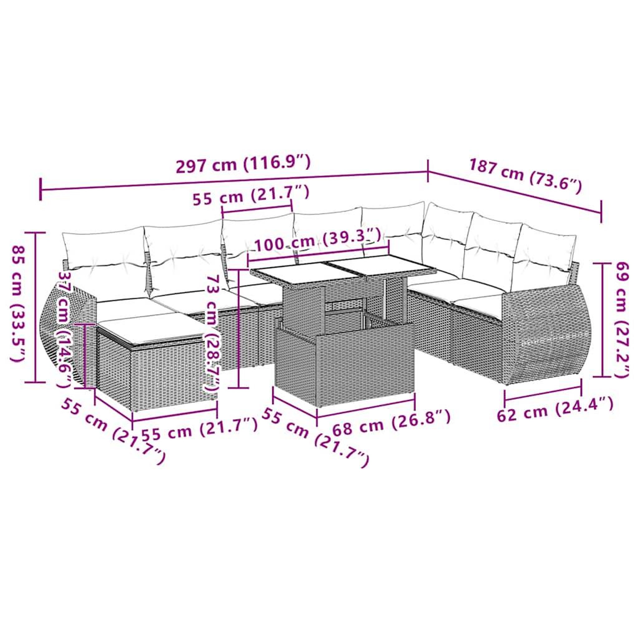 Voir la diapositive 6 : VIDAXL Salon de jardin 10 pcs avec coussins marron resine tressee