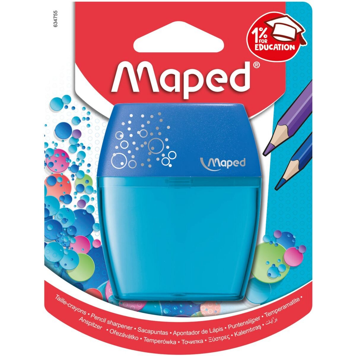 MAPED Taille-crayon 2 trous avec réservoir Shaker bleu