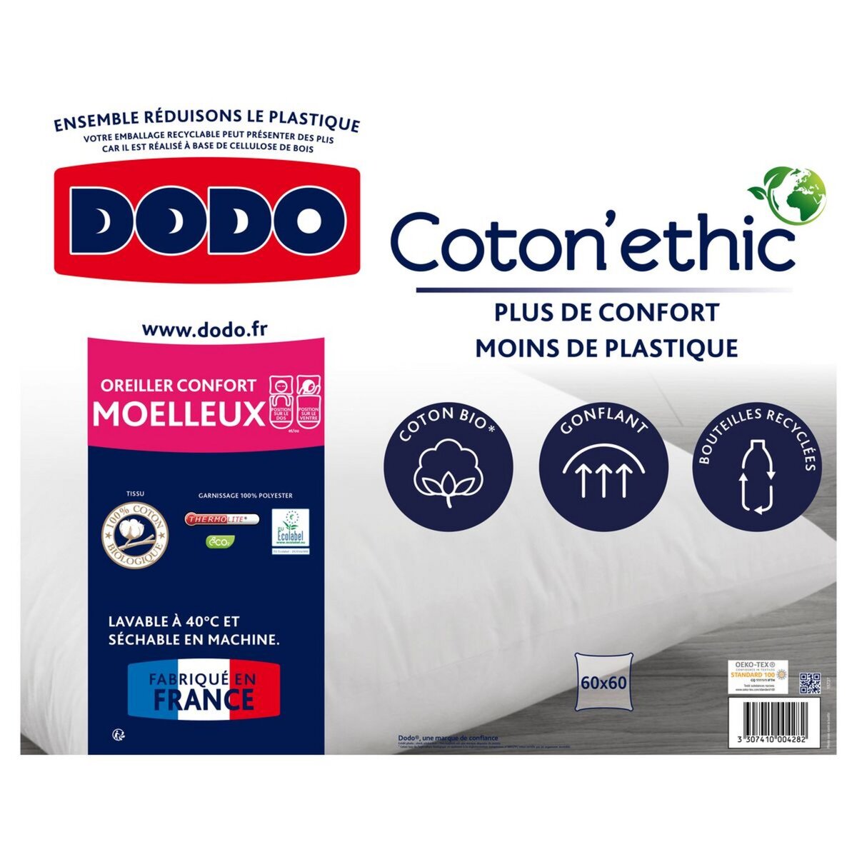 DODO Oreiller moelleux en coton Bio COTON'ETHIC