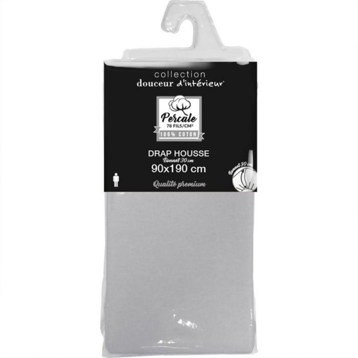 Paris Prix Drap Housse  Percaline  90x190cm Gris