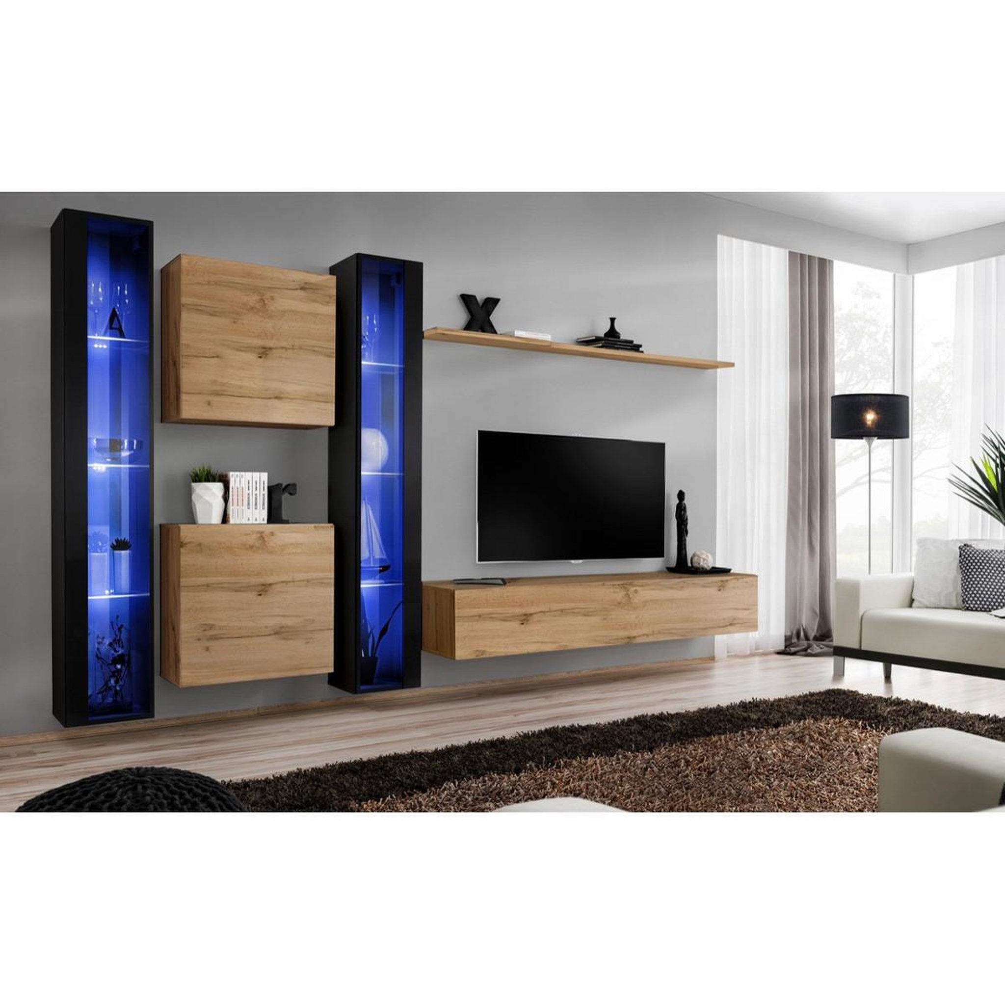 Voir la diapositive 2 : Paris Prix Meuble tv mural design  switch xvi  330cm naturel & noir