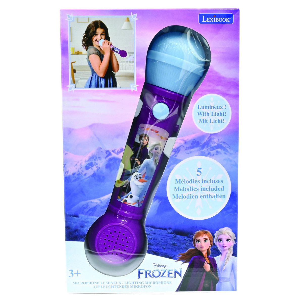 Lexibook Microphone Lumineux avec Mélodies et Effets Sonores Reines des Neiges