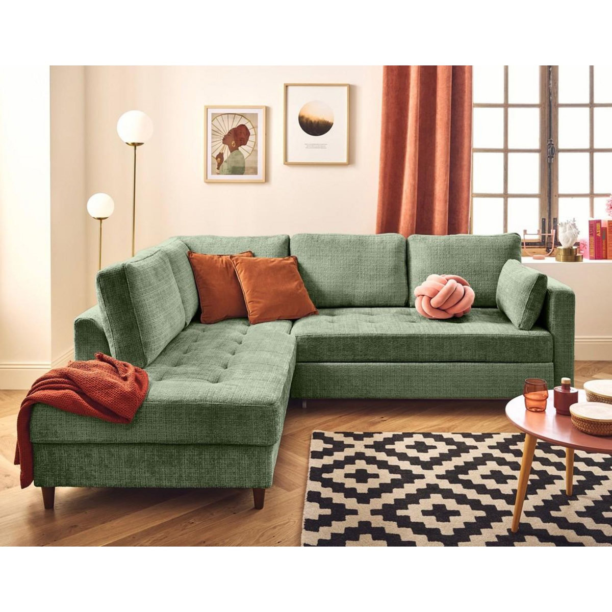 LISA DESIGN Anna - canapé d'angle gauche 5 places convertible en velours texturé