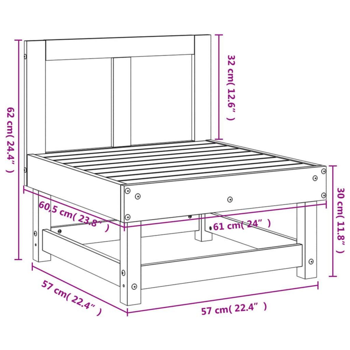 VIDAXL Canape central de jardin blanc bois de pin massif