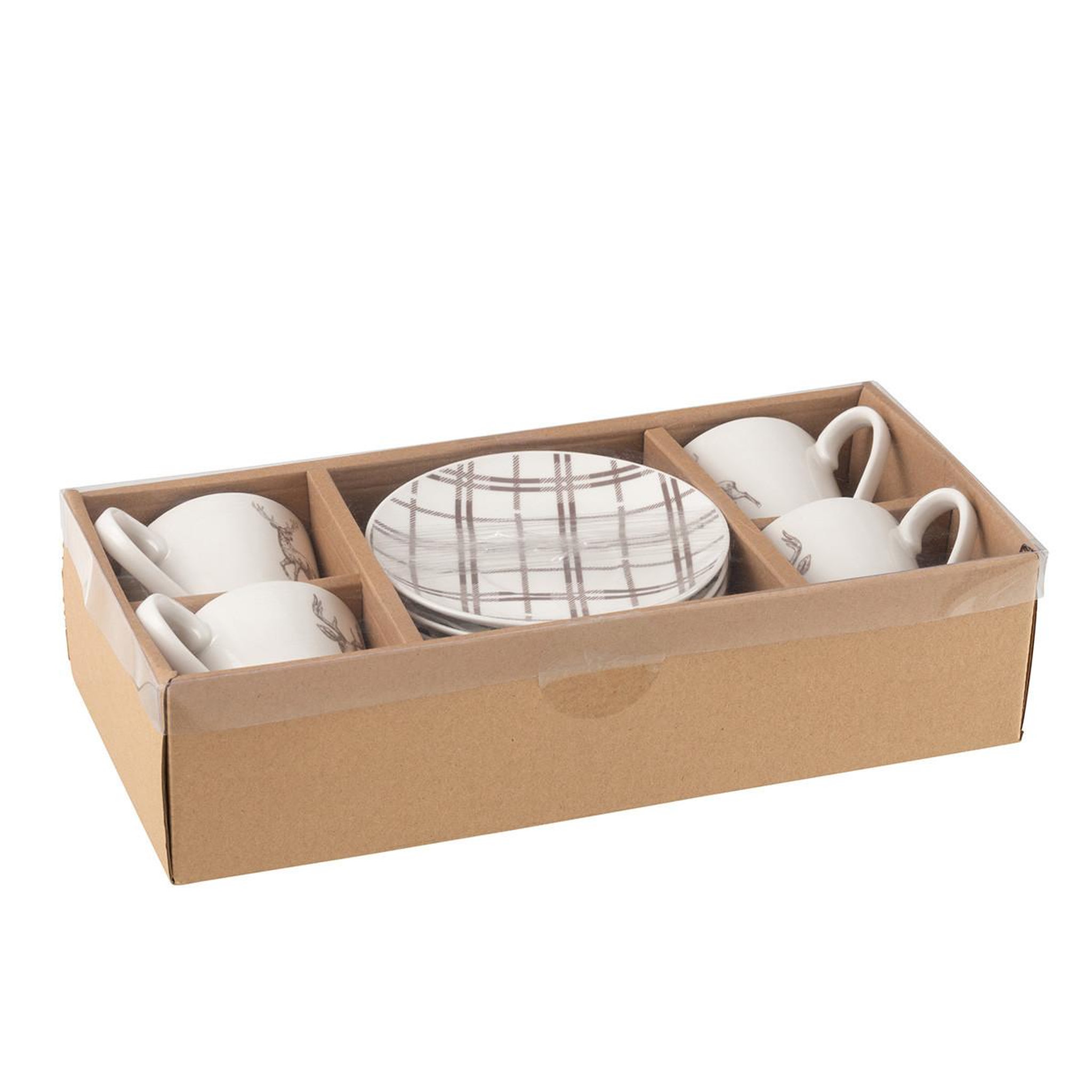 Voir la diapositive 3 : J-LINE Lot de 4 tasses à thé & sous-tasses  renne winter  22cl blanc