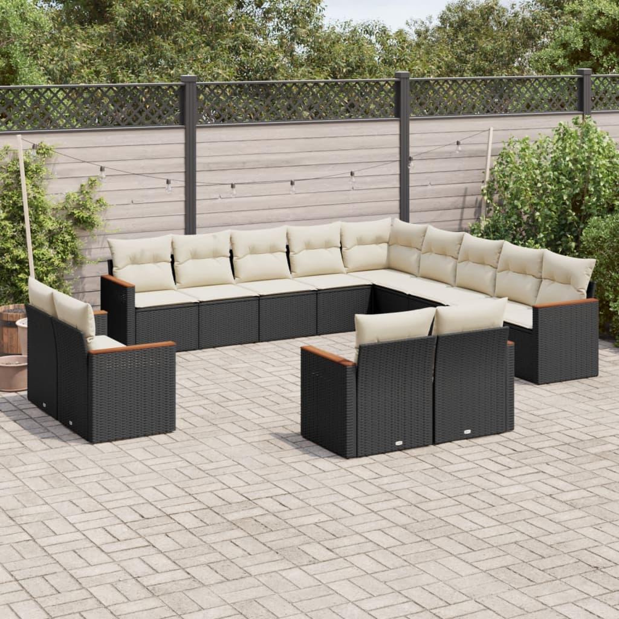 VIDAXL Salon de jardin avec coussins 13 pcs noir resine tressee