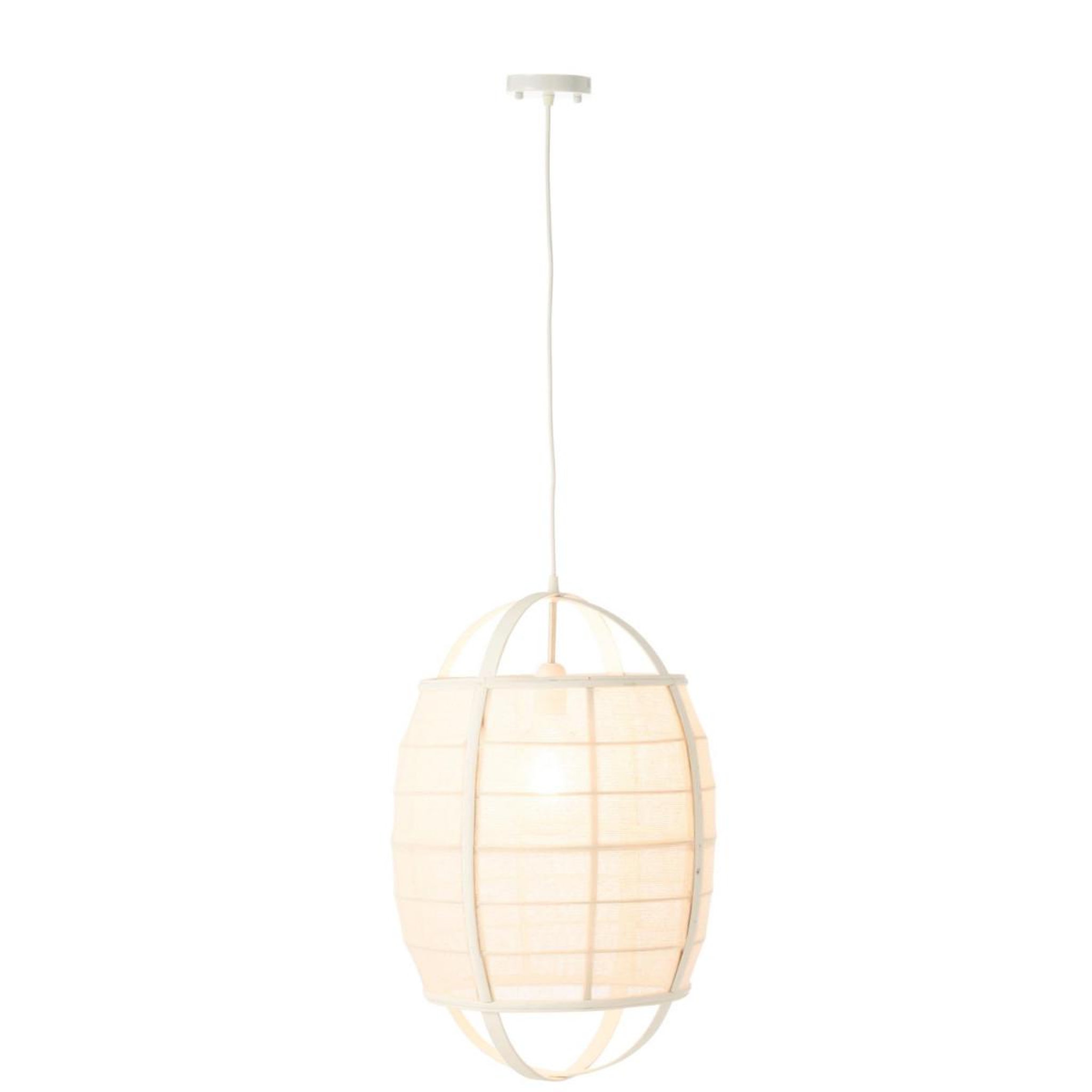 Voir la diapositive 2 : J-LINE Lampe suspension en bambou  ion  37cm blanc