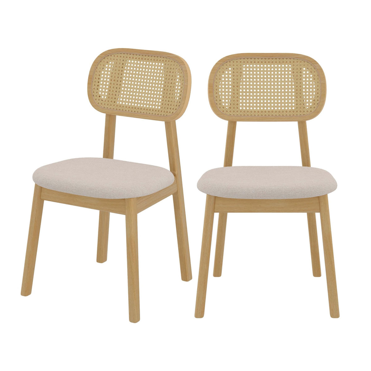 Rendez vous déco Lot de 2 chaises en bois clair, tissu beige et rotin synthétique - Maria