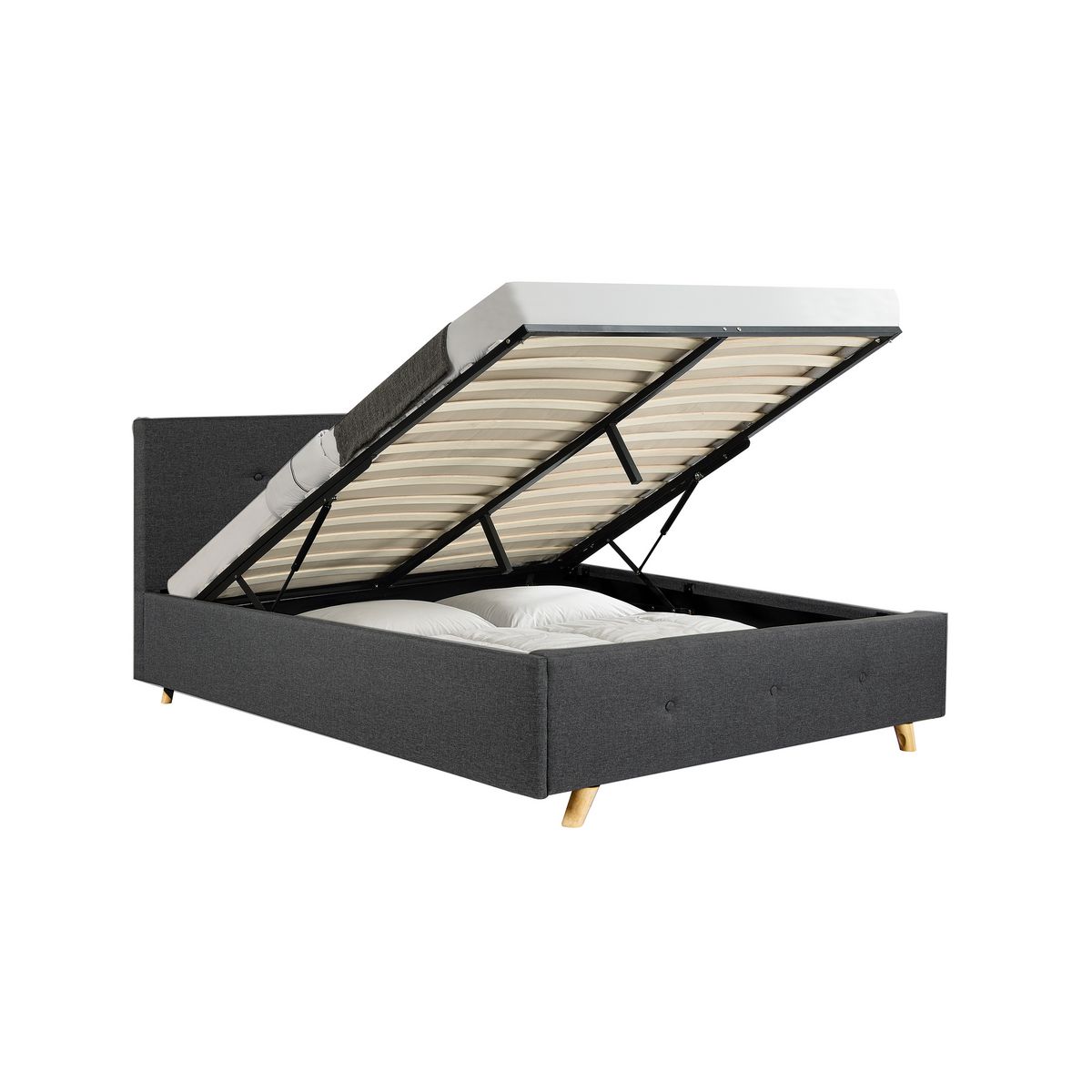 Lit coffre tissu scandinave avec sommier relevable 140x190 cm MILA