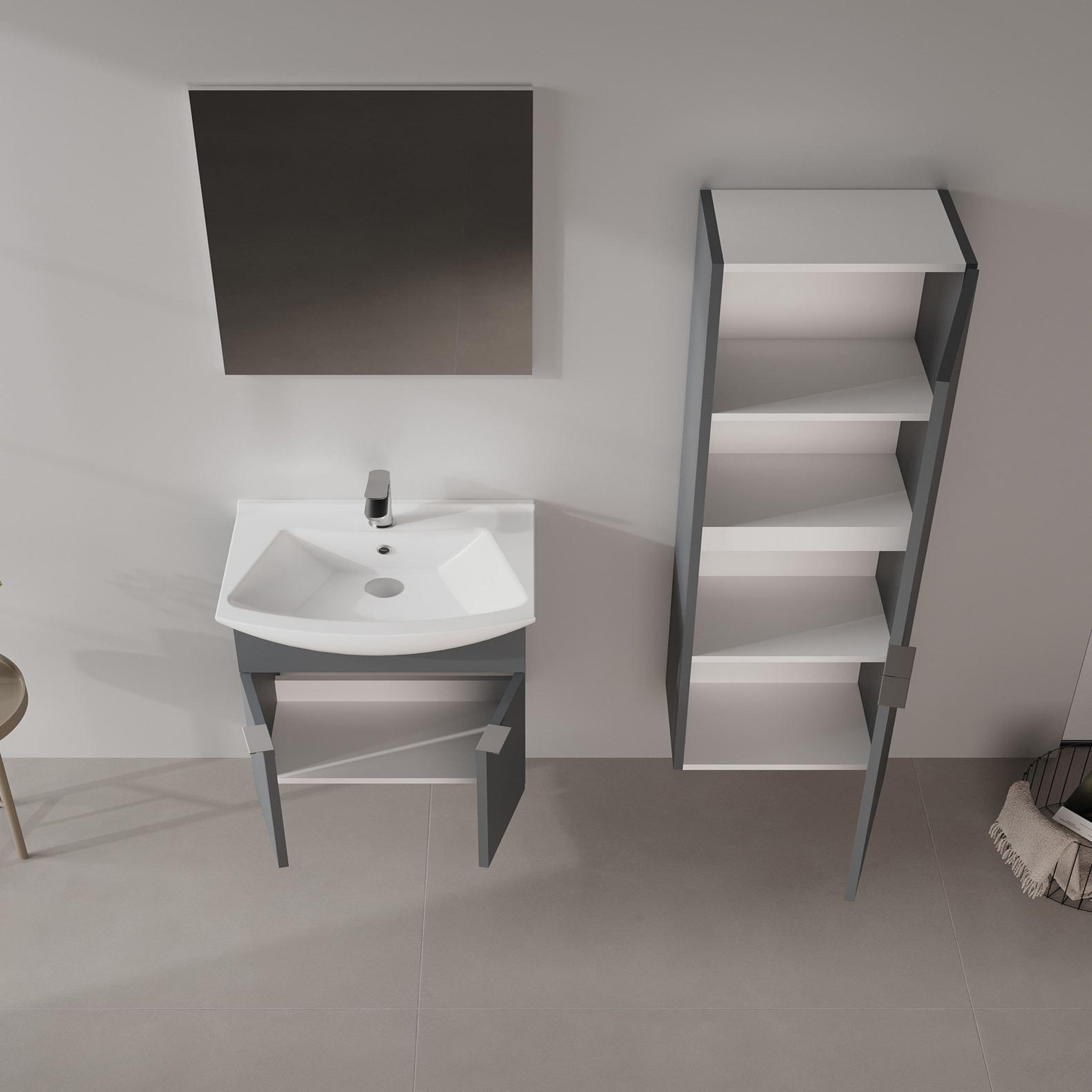 Voir la diapositive 3 : Habitat et Jardin Meuble avec simple vasque et miroir  Purus 55  - 55 x 50 x 58 cm - Matte Anthracite