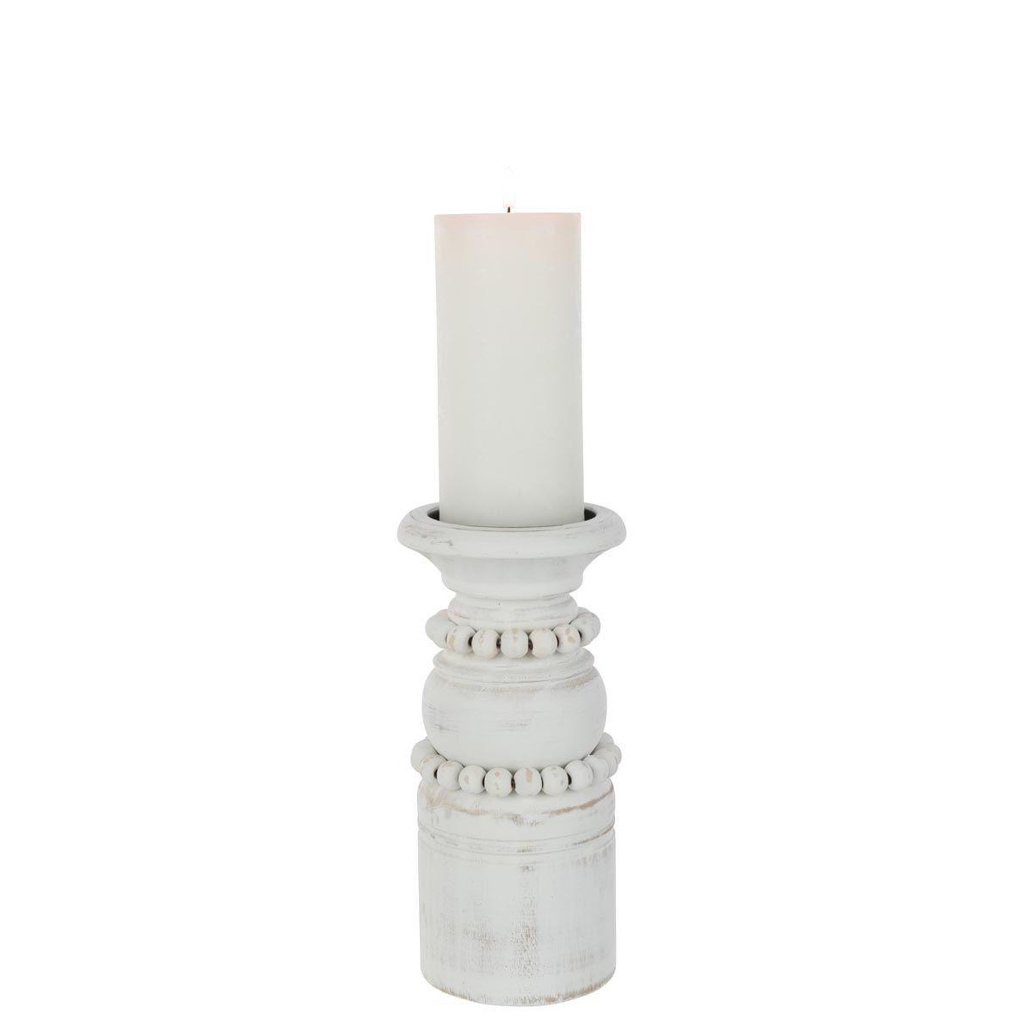 Voir la diapositive 2 : J-LINE Bougeoir déco en pin  pila  23cm blanc