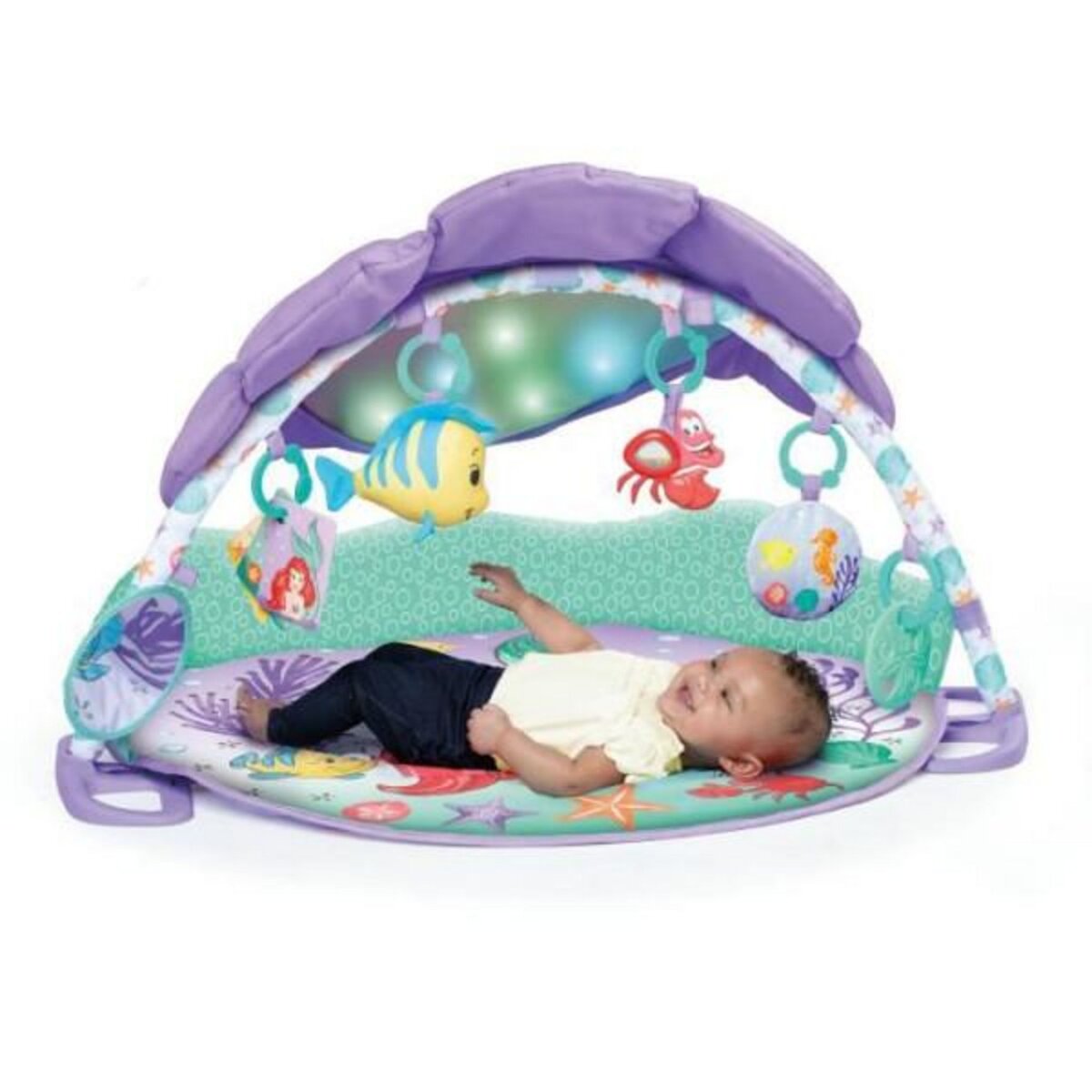 Bright Starts DISNEY BABY Tapis de sol éveil bébé évolutif - Ariel - Arche, jouets sensoriels et musicaux, guirlande lumineuse, miroir, co