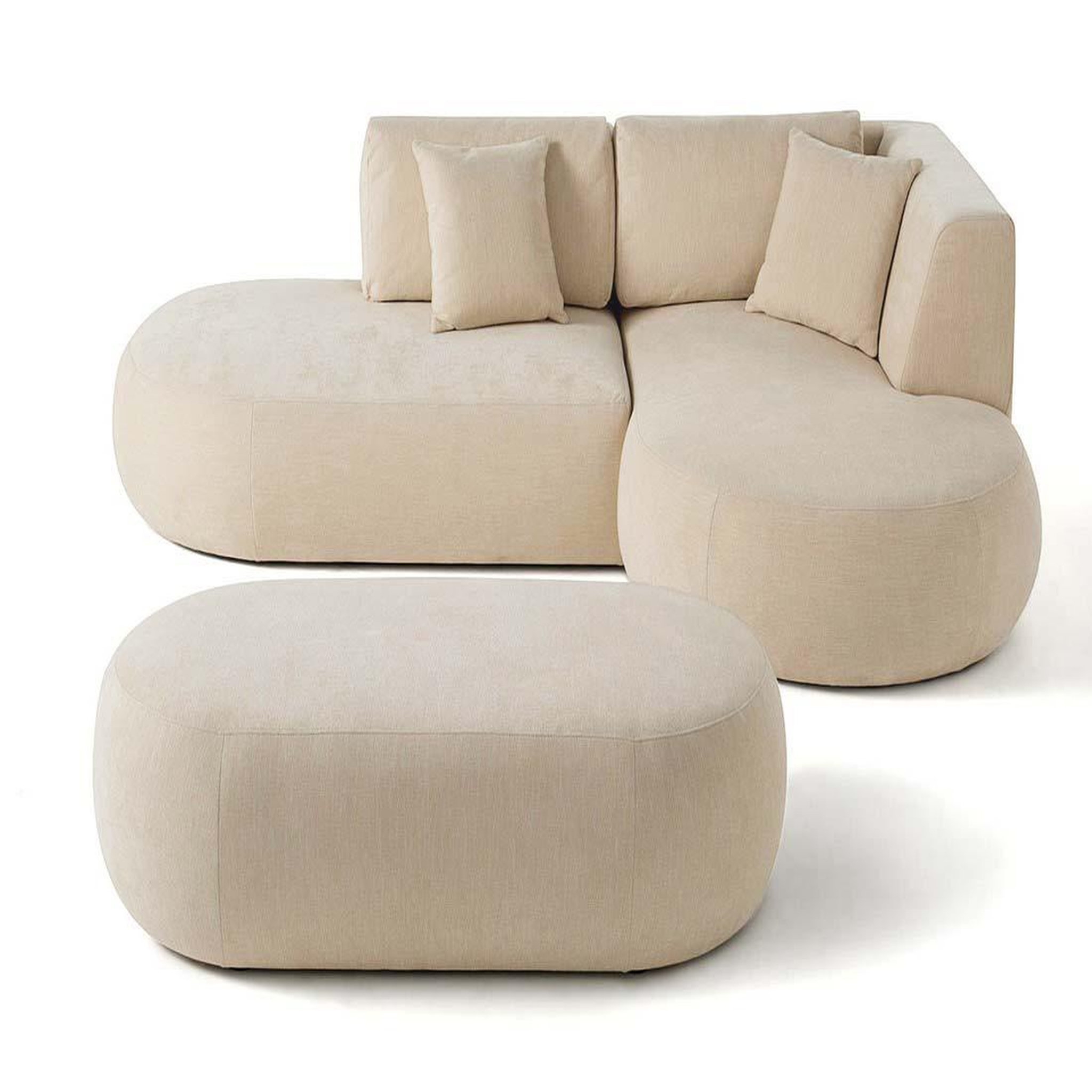 Voir la diapositive 3 : LISA DESIGN Santorini - canapé modulable d'angle droit + pouf - 4 places - en tissu texturé