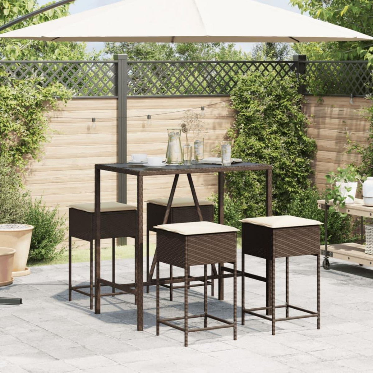 VIDAXL Ensemble de bar de jardin avec coussins 5 pcs marron poly rotin